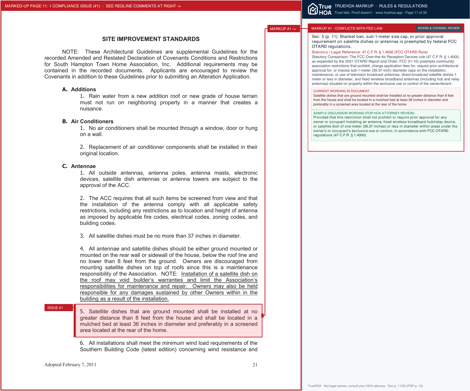 South Hampton Townsuites Owners Association Alteration Standards page 11 widened with TrueHOA Crystal AI margin annotations