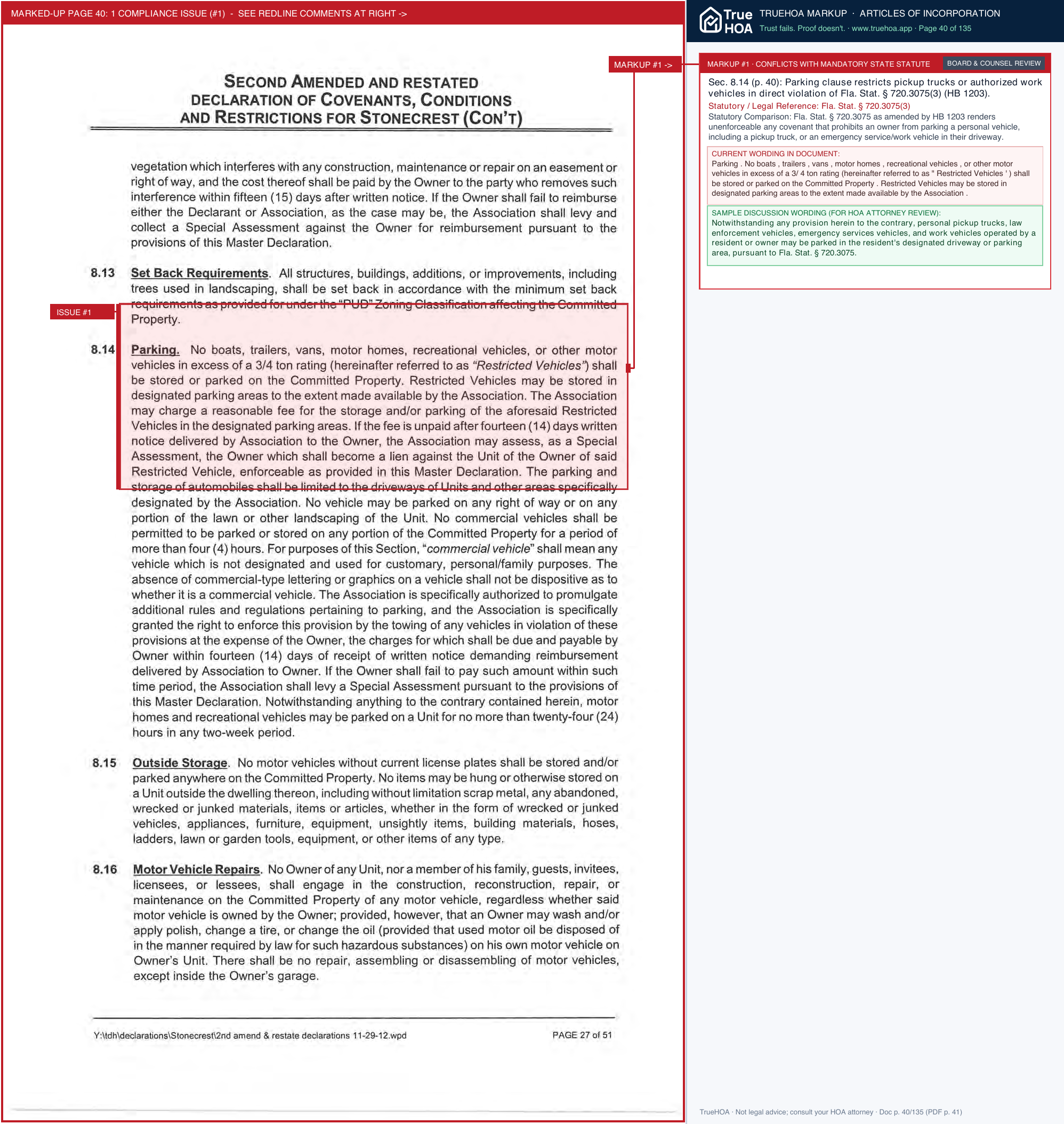 Stonecrest POA Part 1 page 40 widened with TrueHOA Crystal AI margin annotations