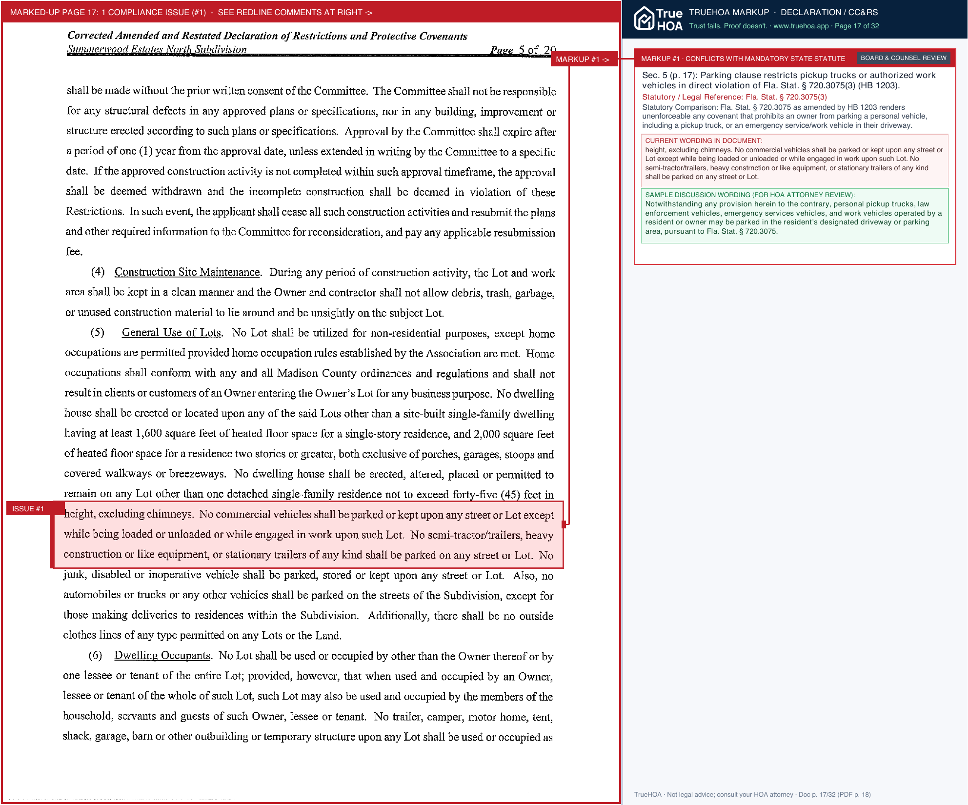 Summerwood Estates North POA Protective Covenants page 17 widened with TrueHOA Crystal AI margin annotations
