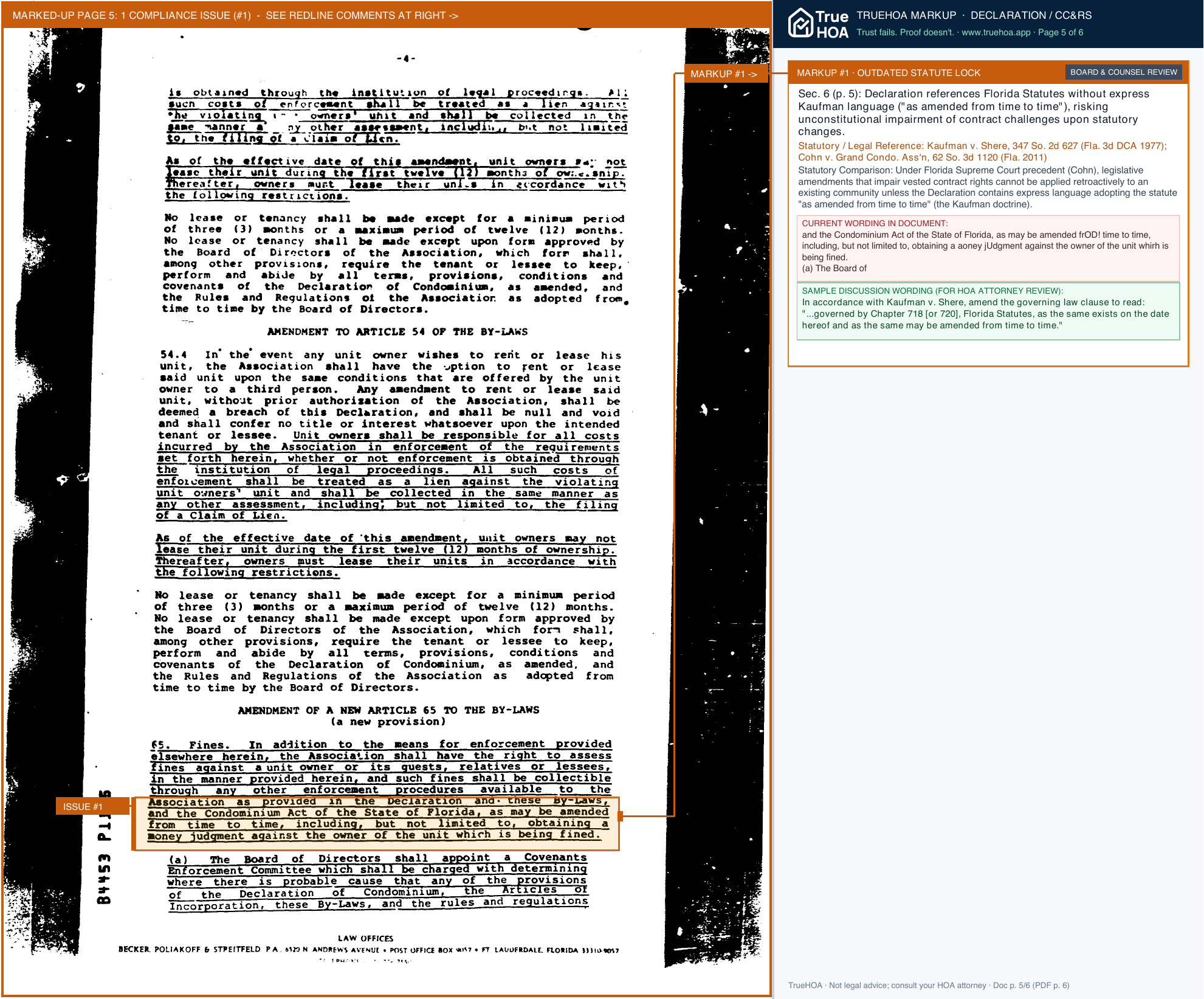 Sunflower Condominium Association Declaration of Condo Amendment 5 page 5 widened with TrueHOA Crystal AI margin annotations