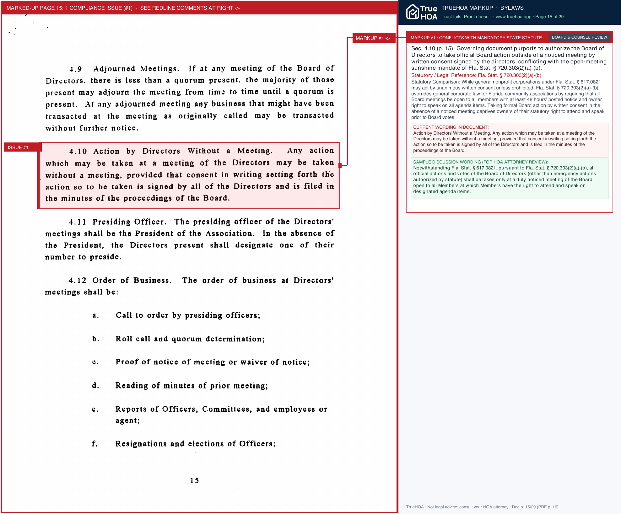 Sunrise HOA 2014 02 22 Sunrise Hoa Bylaws page 15 widened with TrueHOA Crystal AI margin annotations