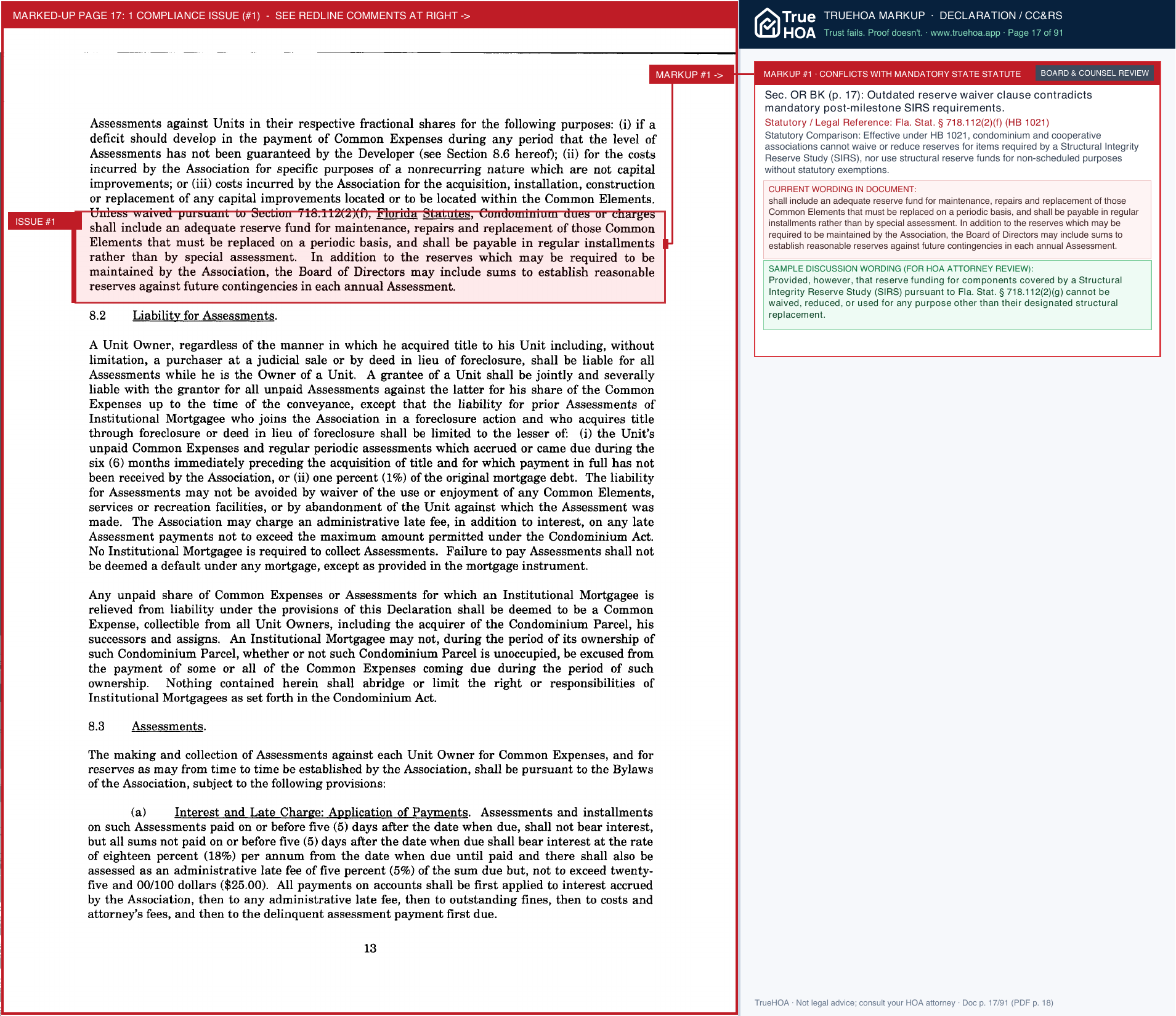 Sweetwater by Del Webb Master HOA Sandpiper Village Condominiums Declaration page 17 widened with TrueHOA Crystal AI margin annotations