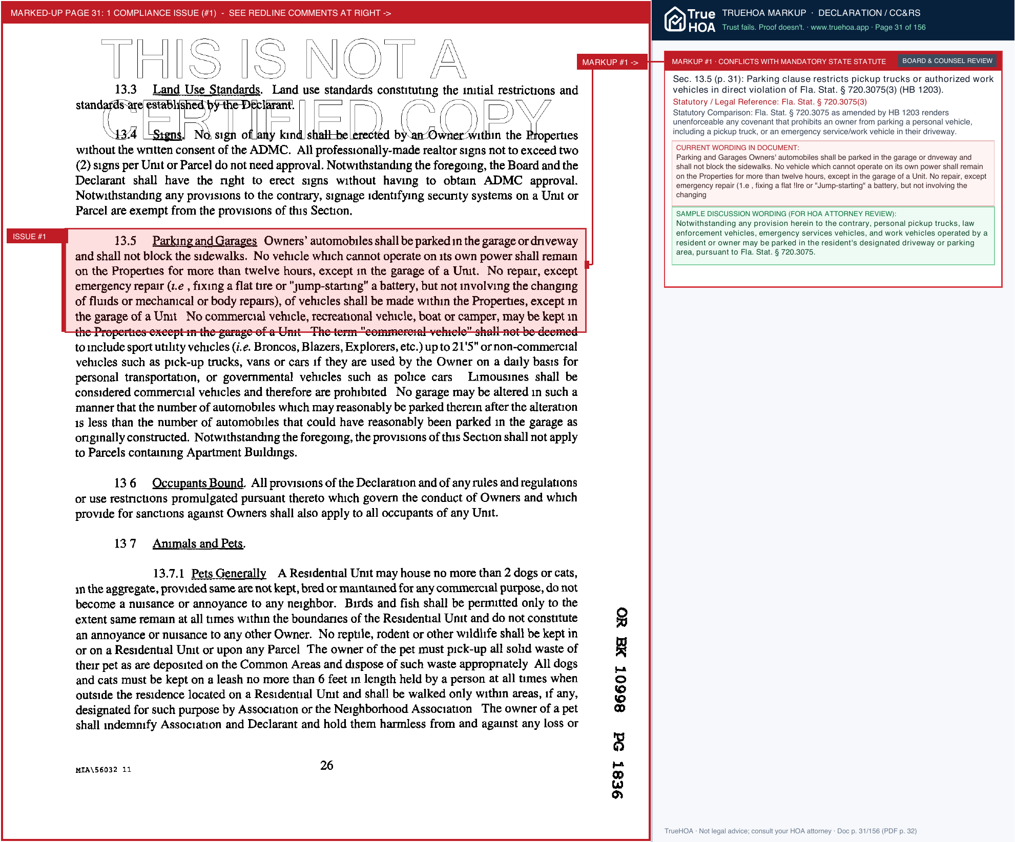 Tampa Palms North Owners Association Tpnoa Covenants page 31 widened with TrueHOA Crystal AI margin annotations