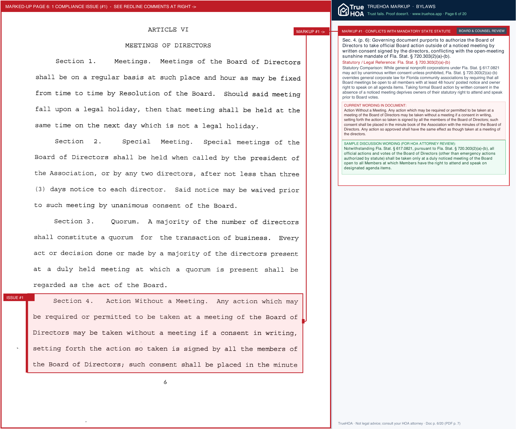 Terrace River Master Association Association Bylaws page 6 widened with TrueHOA Crystal AI margin annotations