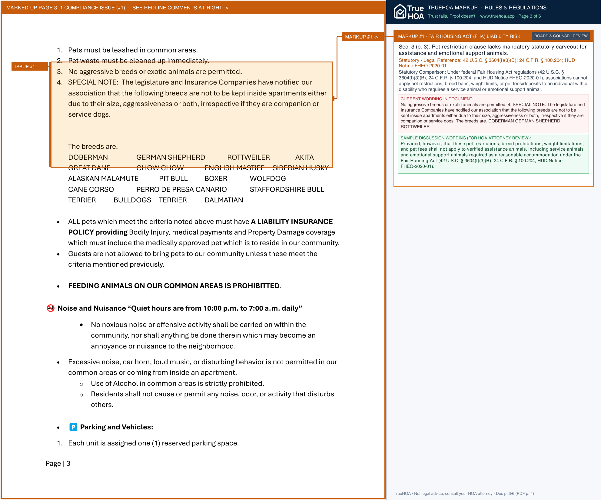 The Greens Condominium Apartments Rules & Regulations page 3 widened with TrueHOA Crystal AI margin annotations