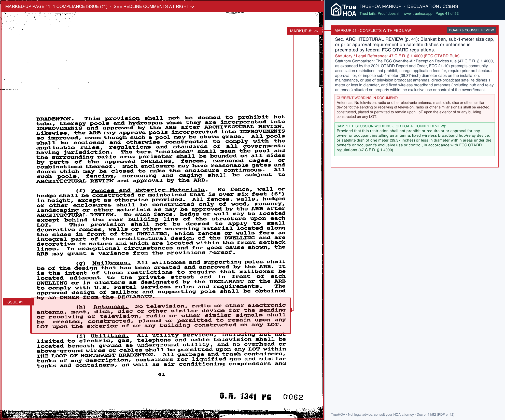 The Loop of Northwest Bradenton HOA LPH DOC Declaration page 41 widened with TrueHOA Crystal AI margin annotations