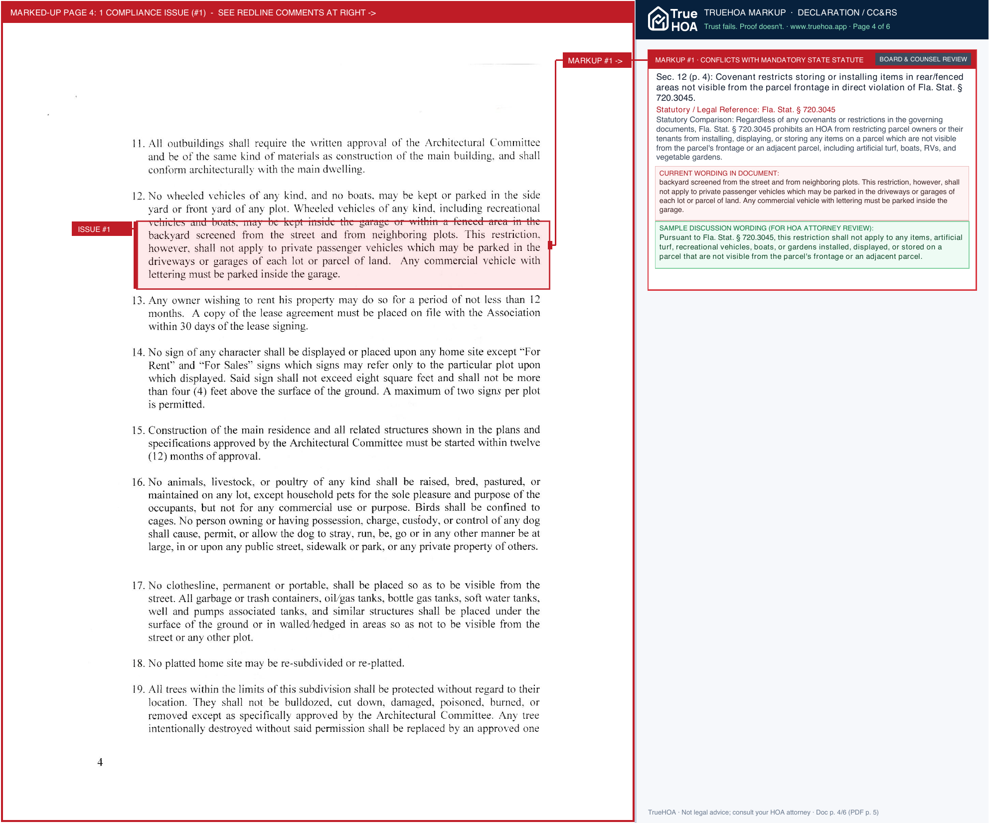 The Original Buckhorn Estates Homeowner's Association File: Orig Buck Hoa Declaration Of Protective Covenants April 2008 page 4 widened with TrueHOA Crystal AI margin annotations