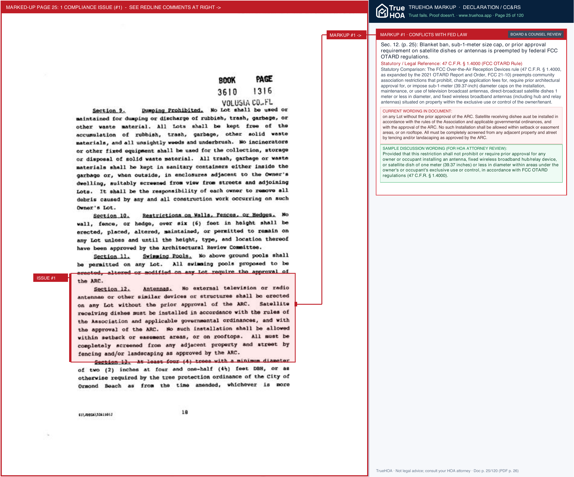 The Ormond Green HOA Covenants & Restrictions Phase I page 25 widened with TrueHOA Crystal AI margin annotations