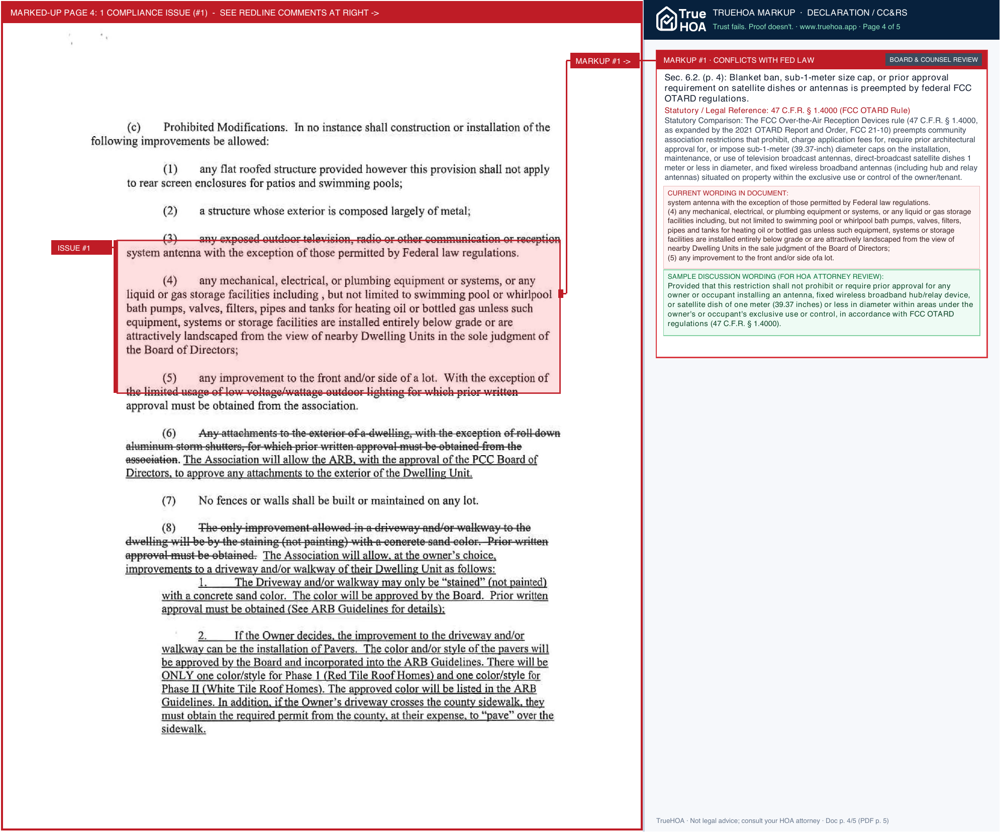 The Patio Homes of Chestnut Creek Owners Association TPHCC Doc Declaration Amendment Land Use 20190501305 2019 04 22 page 4 widened with TrueHOA Crystal AI margin annotations