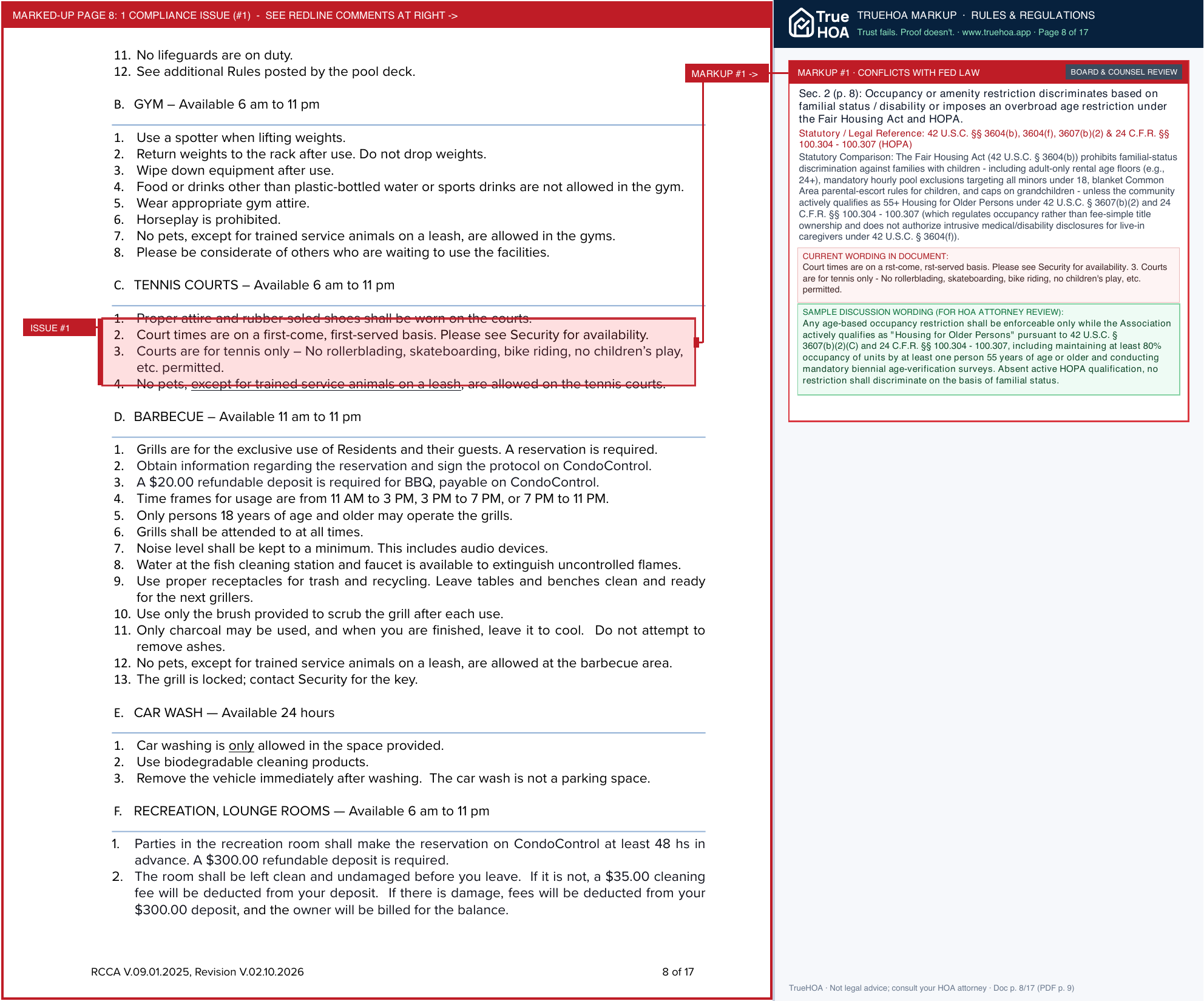 The Reef Club Condominium Association Rules Regs Approved 2026 page 8 widened with TrueHOA Crystal AI margin annotations