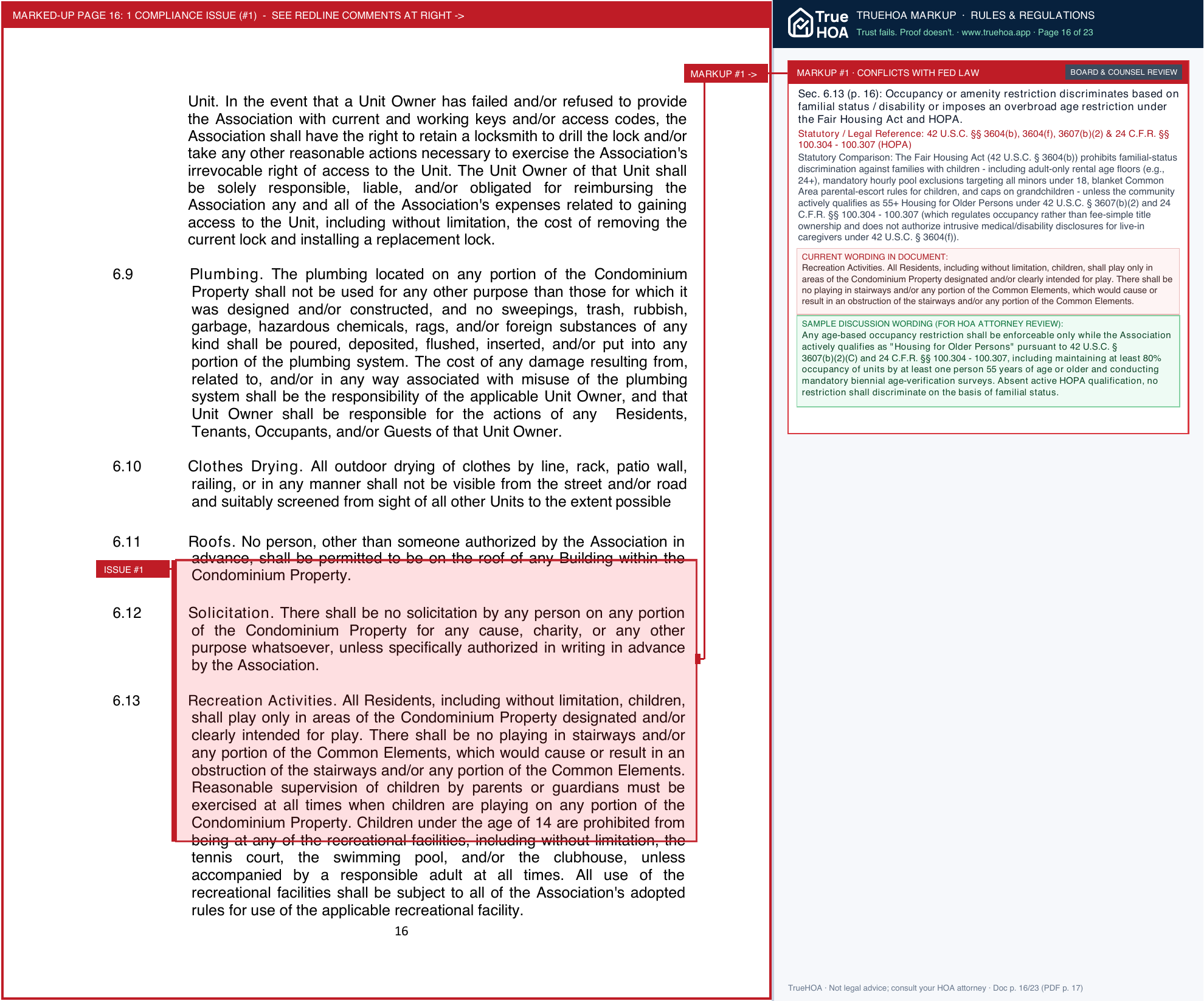 The Sanctuary at Bay Hill Condominium Association Rules and Regulations Current as of 2019 page 16 widened with TrueHOA Crystal AI margin annotations