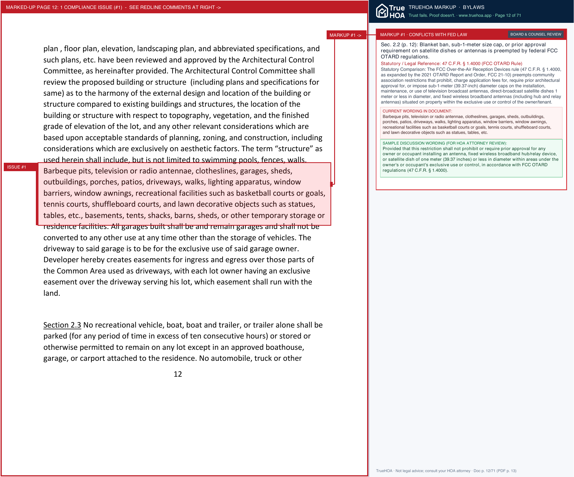 The Trails South Forty HOA So Forty Docs Sort Order Bylaws Last page 12 widened with TrueHOA Crystal AI margin annotations