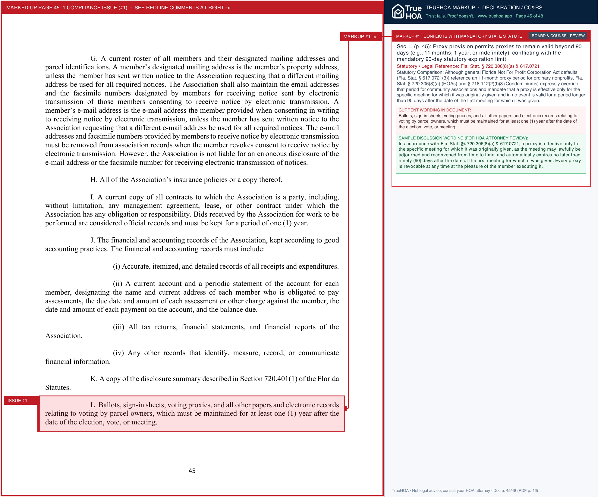 The Village of Sandalwood Lakes HOA VOSL non markup Declaration page 45 widened with TrueHOA Crystal AI margin annotations