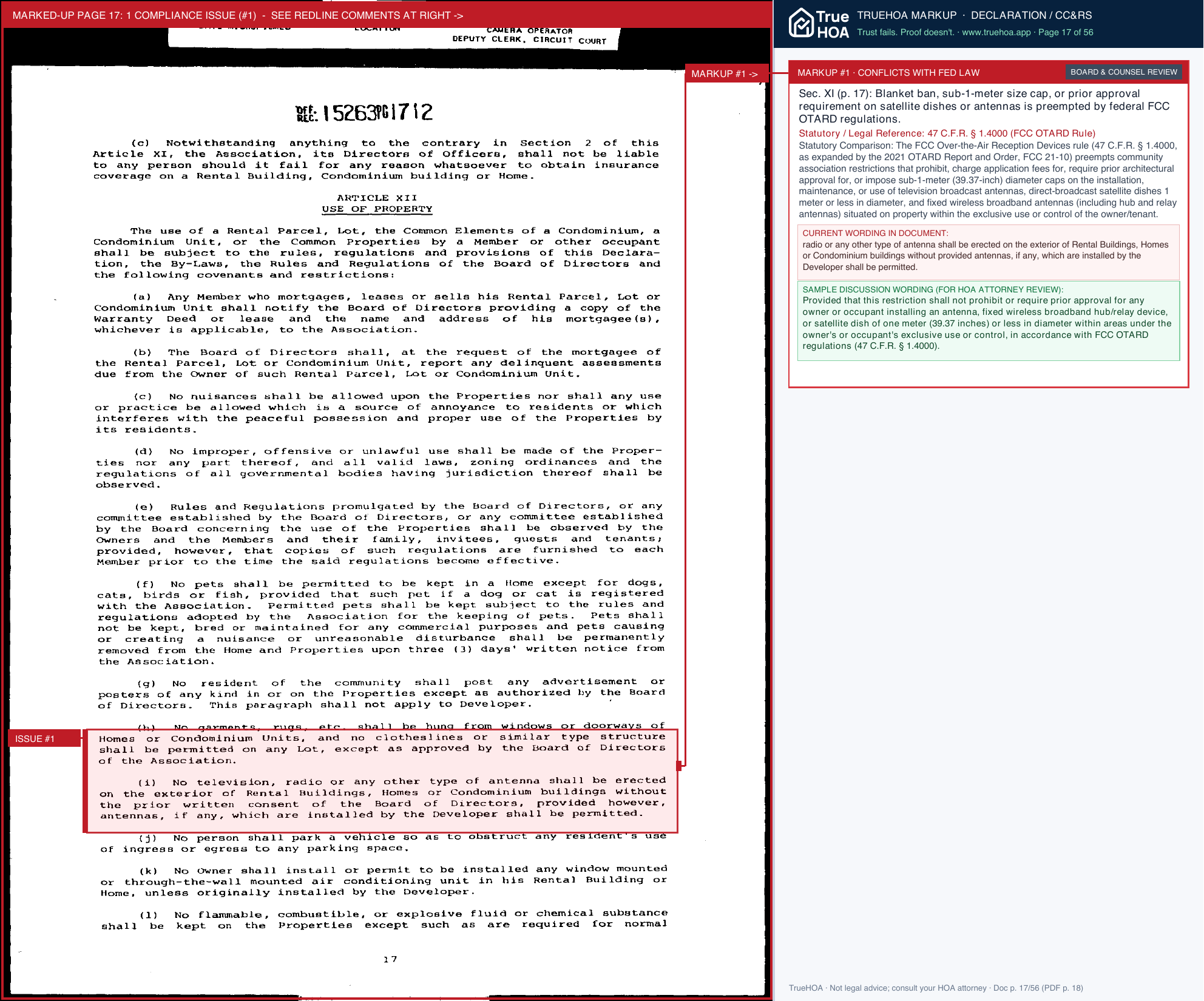 Three Lakes POA 3. Original Declaration of Restrictions Rcd book 15263 Pg 1696 page 17 widened with TrueHOA Crystal AI margin annotations