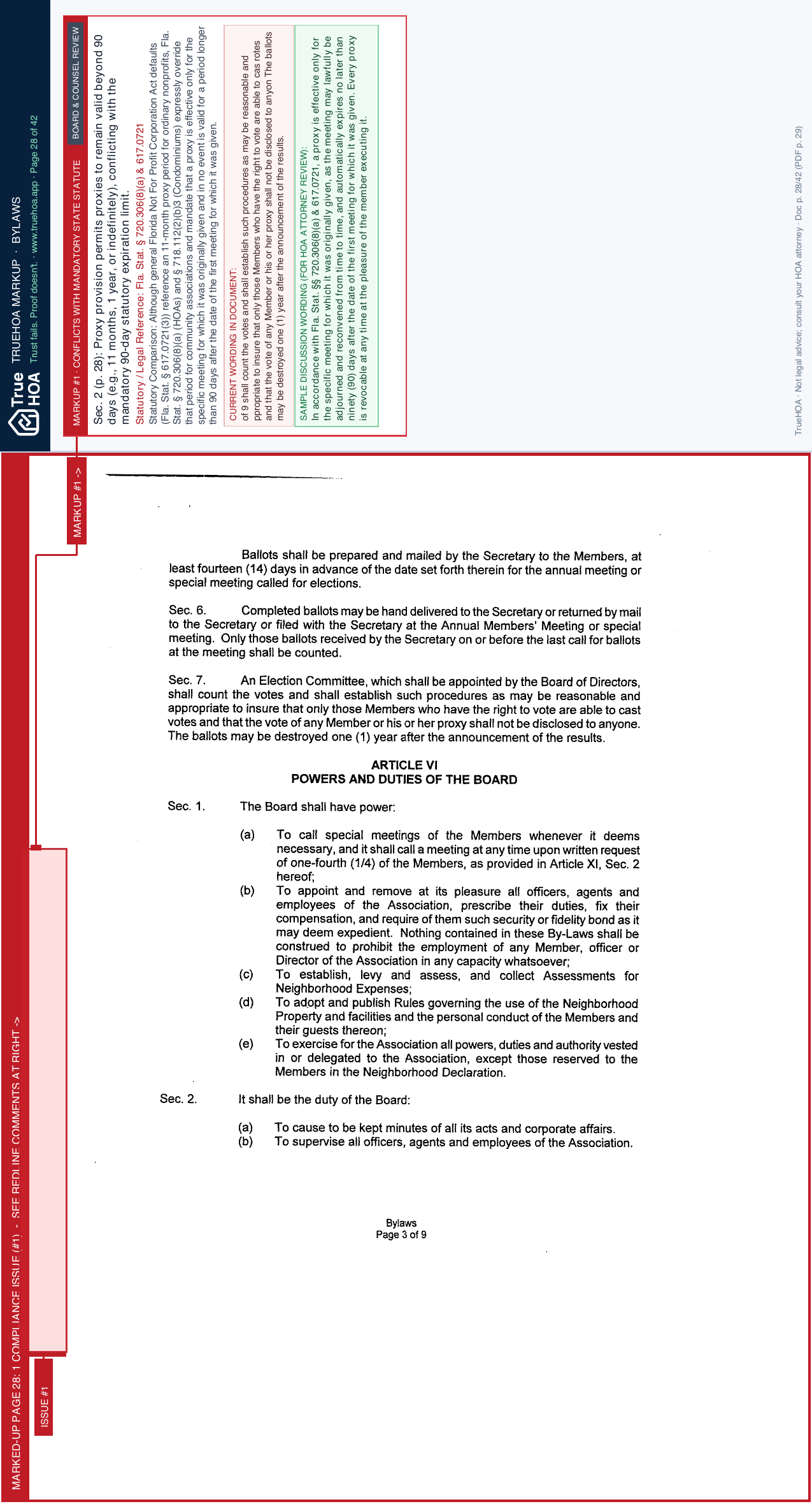 Turtle Rock HOA Somerset Docs Governing Docs AOI ByLaws CCR v1 page 28 widened with TrueHOA Crystal AI margin annotations