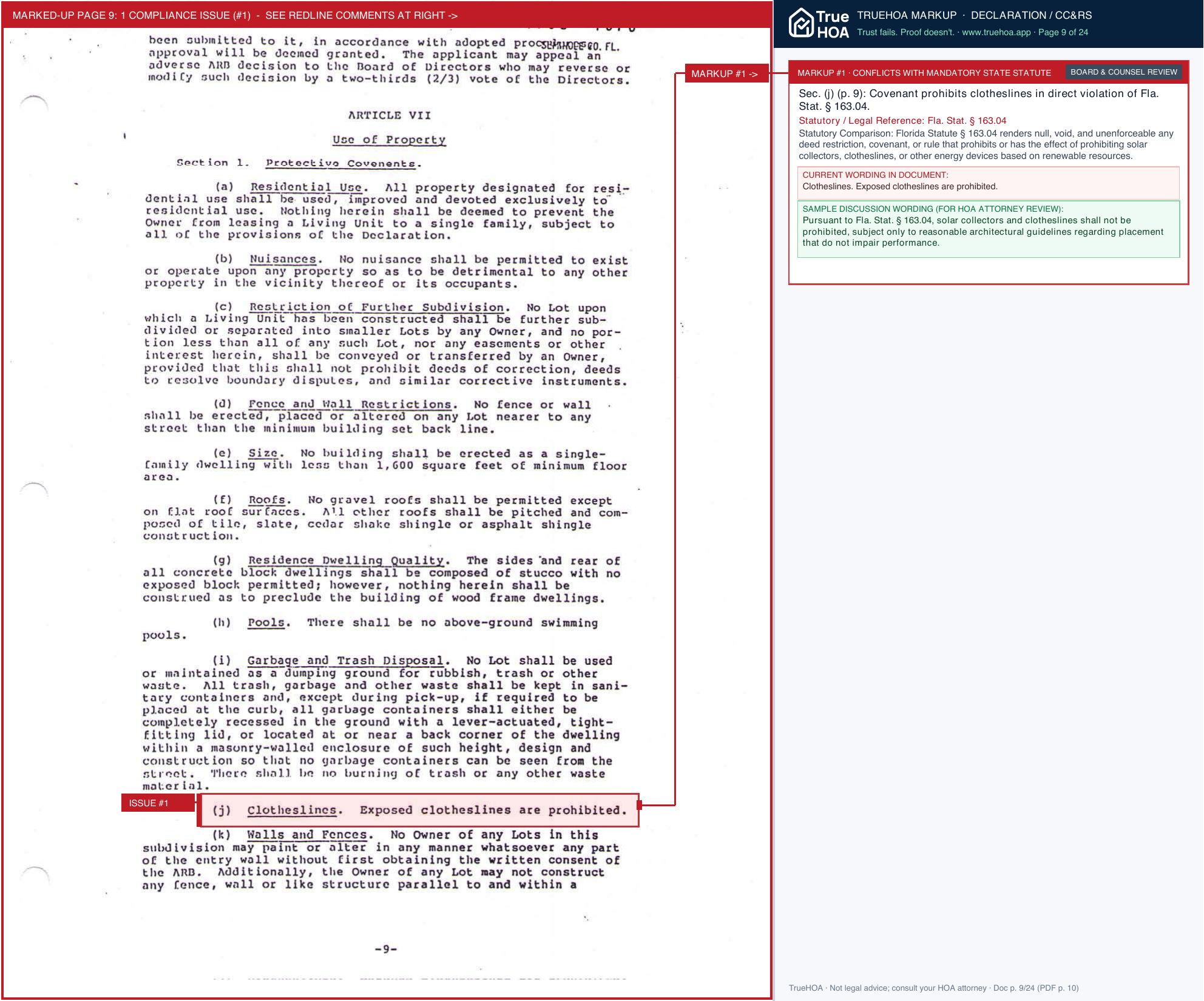 Tuskawilla Springs HOA Covenants And Restriction With Amendment 4 page 9 widened with TrueHOA Crystal AI margin annotations