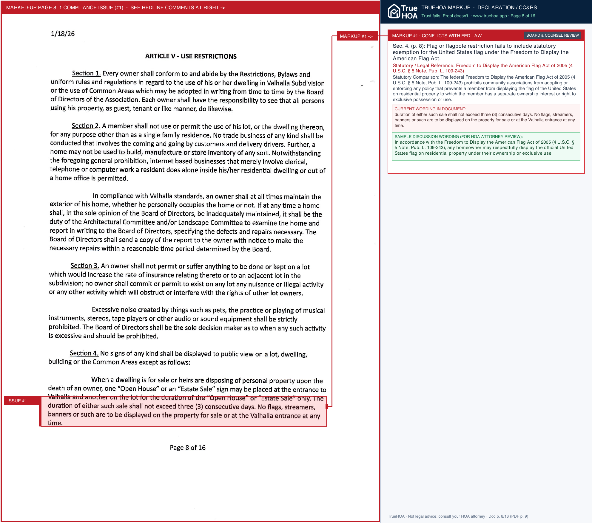 Valhalla HOA Valhalla Restrictions page 8 widened with TrueHOA Crystal AI margin annotations