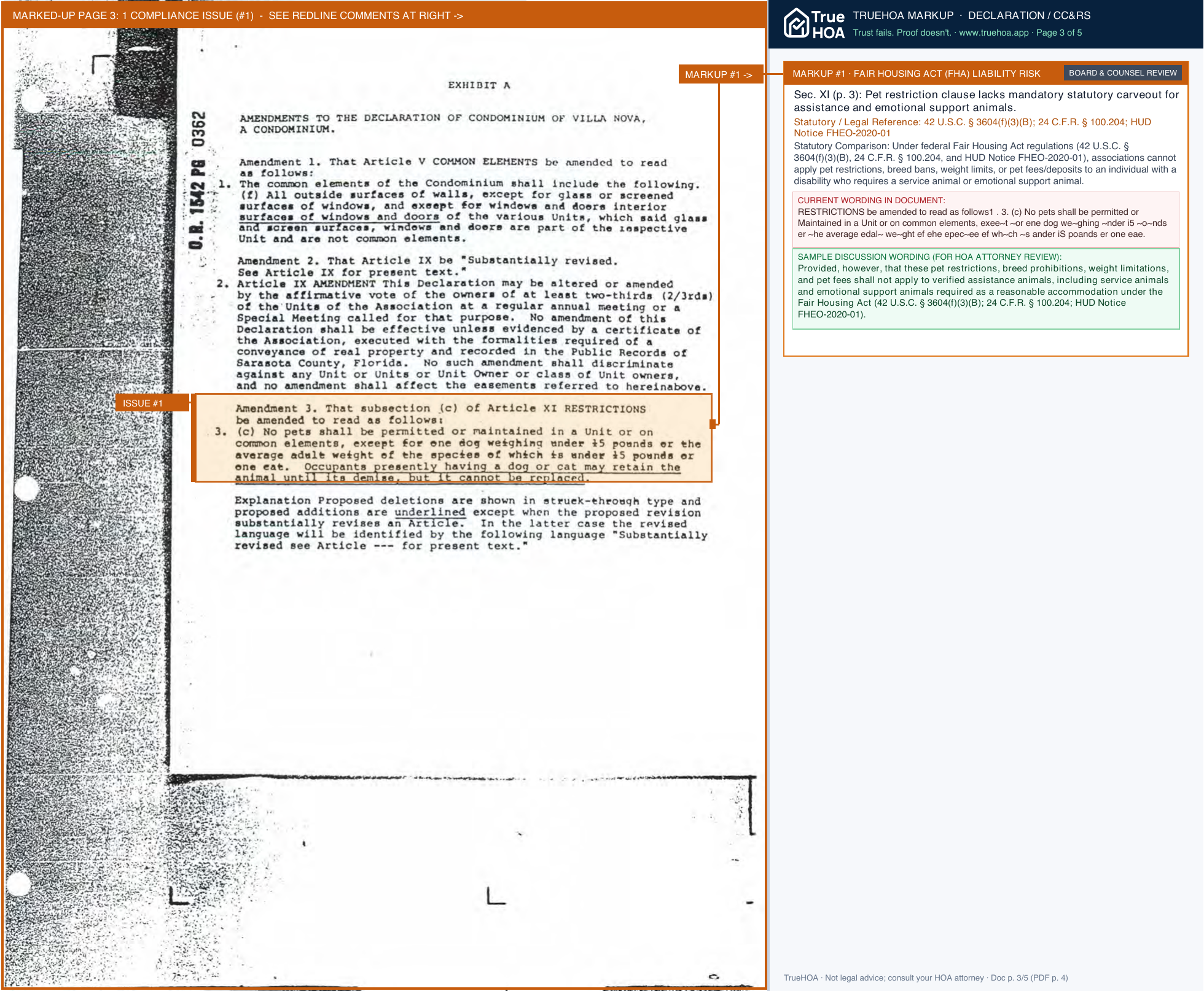 Villa Nova Condominium Association VN Docs 3rd Amendment page 3 widened with TrueHOA Crystal AI margin annotations