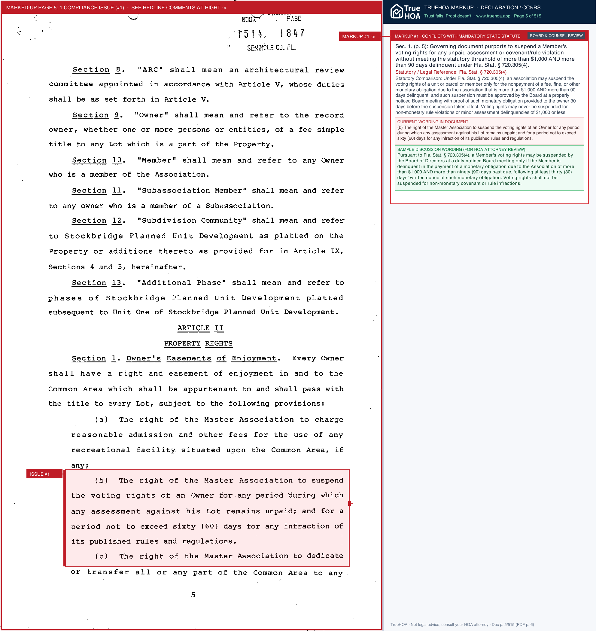 Villas of Stockbridge HOA Complete Set of HOA Docs page 5 widened with TrueHOA Crystal AI margin annotations