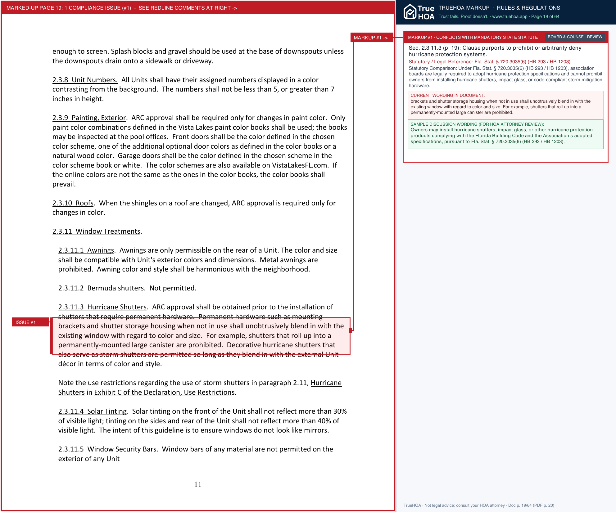 Vista Lakes Community Association Architectural Guidelines and Rules & Regulations (January 19, 2017) page 19 widened with TrueHOA Crystal AI margin annotations