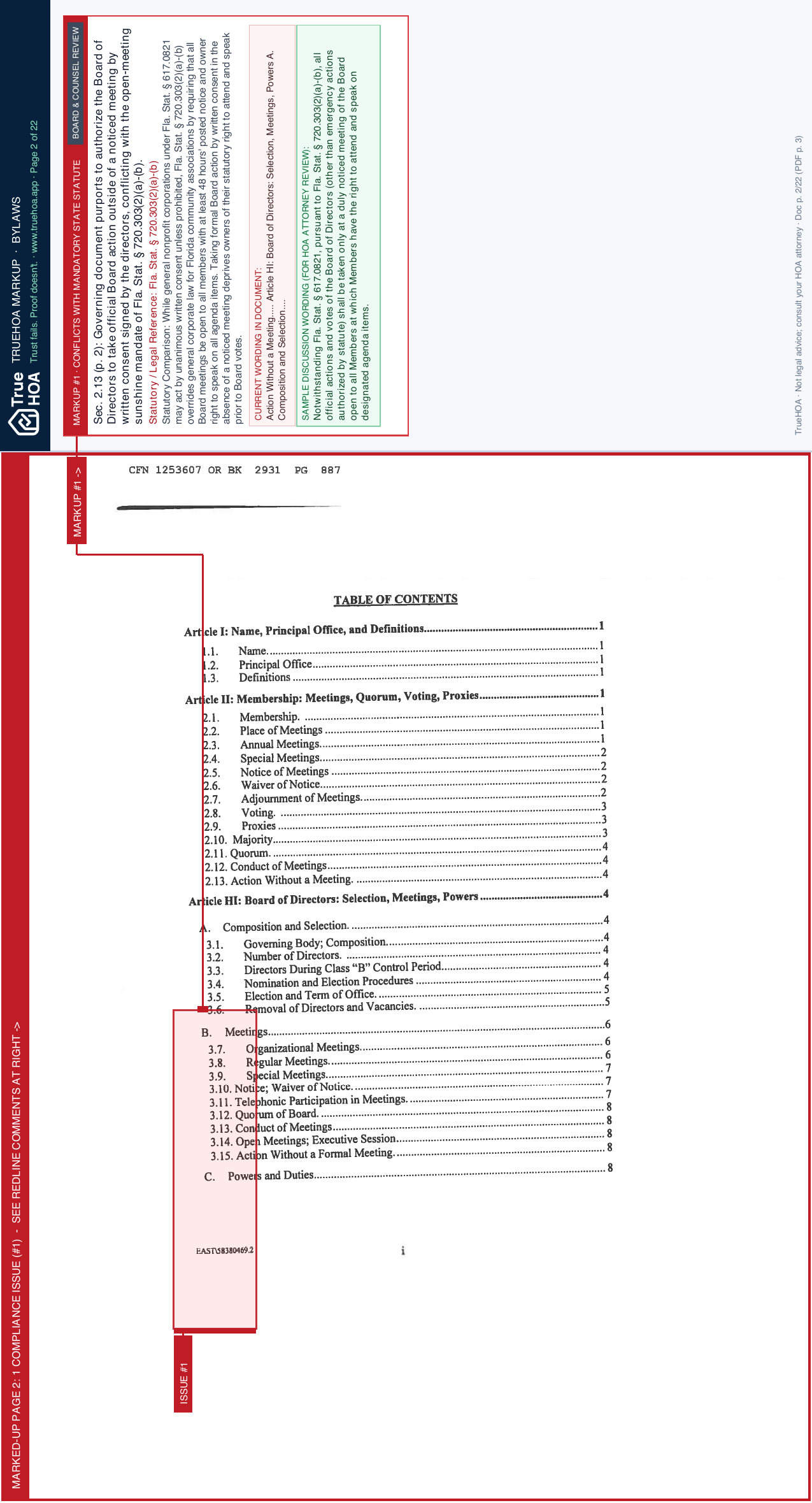 Watercolor Community Association By Laws of the WaterColor Community Association Inc PDF page 2 widened with TrueHOA Crystal AI margin annotations