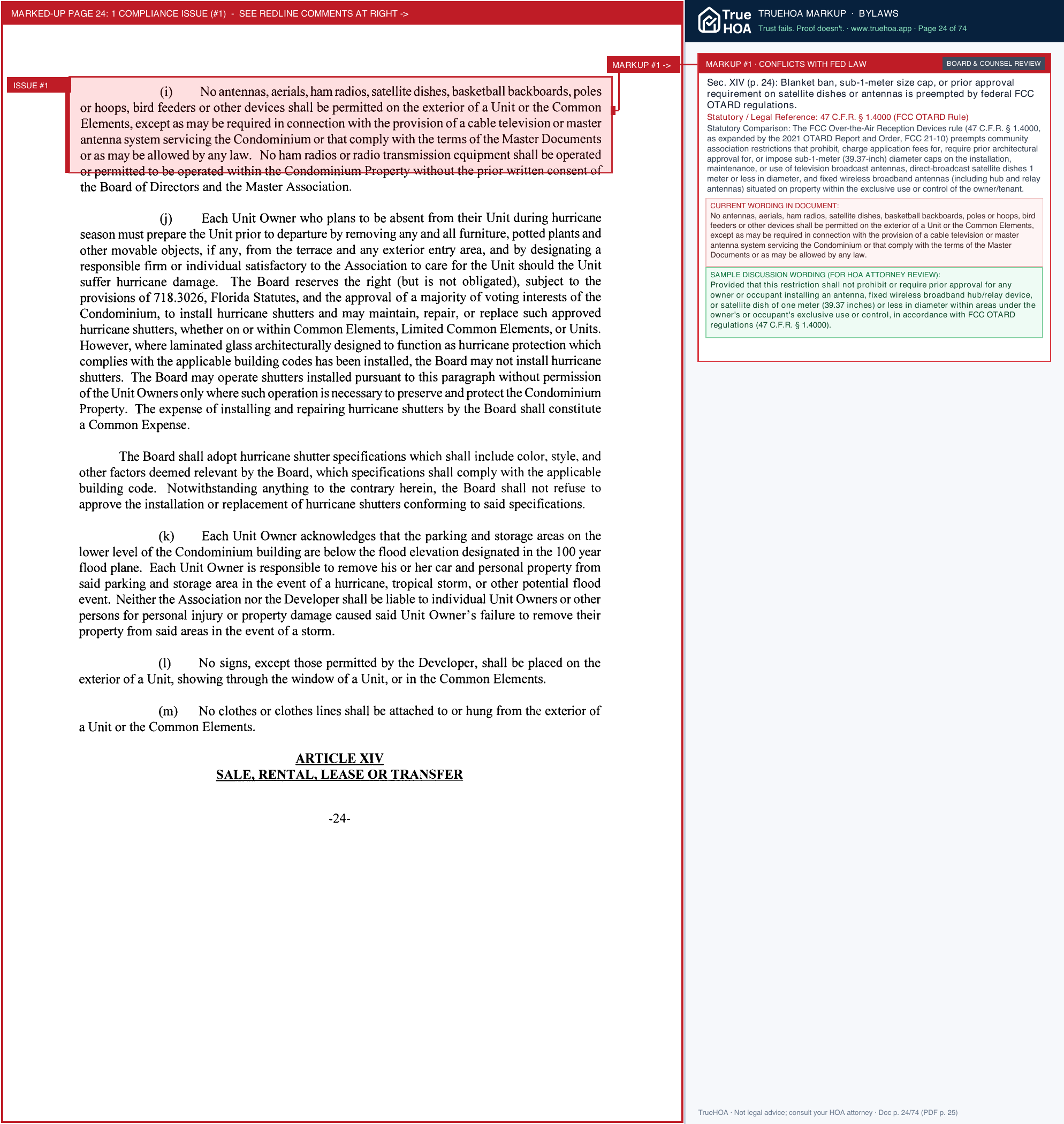 Waterfront on Venice Island Building B Condominium Association WFB DOCS Declaration Survey and Plans AOI Bylaws Rules and Regs v1 page 24 widened with TrueHOA Crystal AI margin annotations
