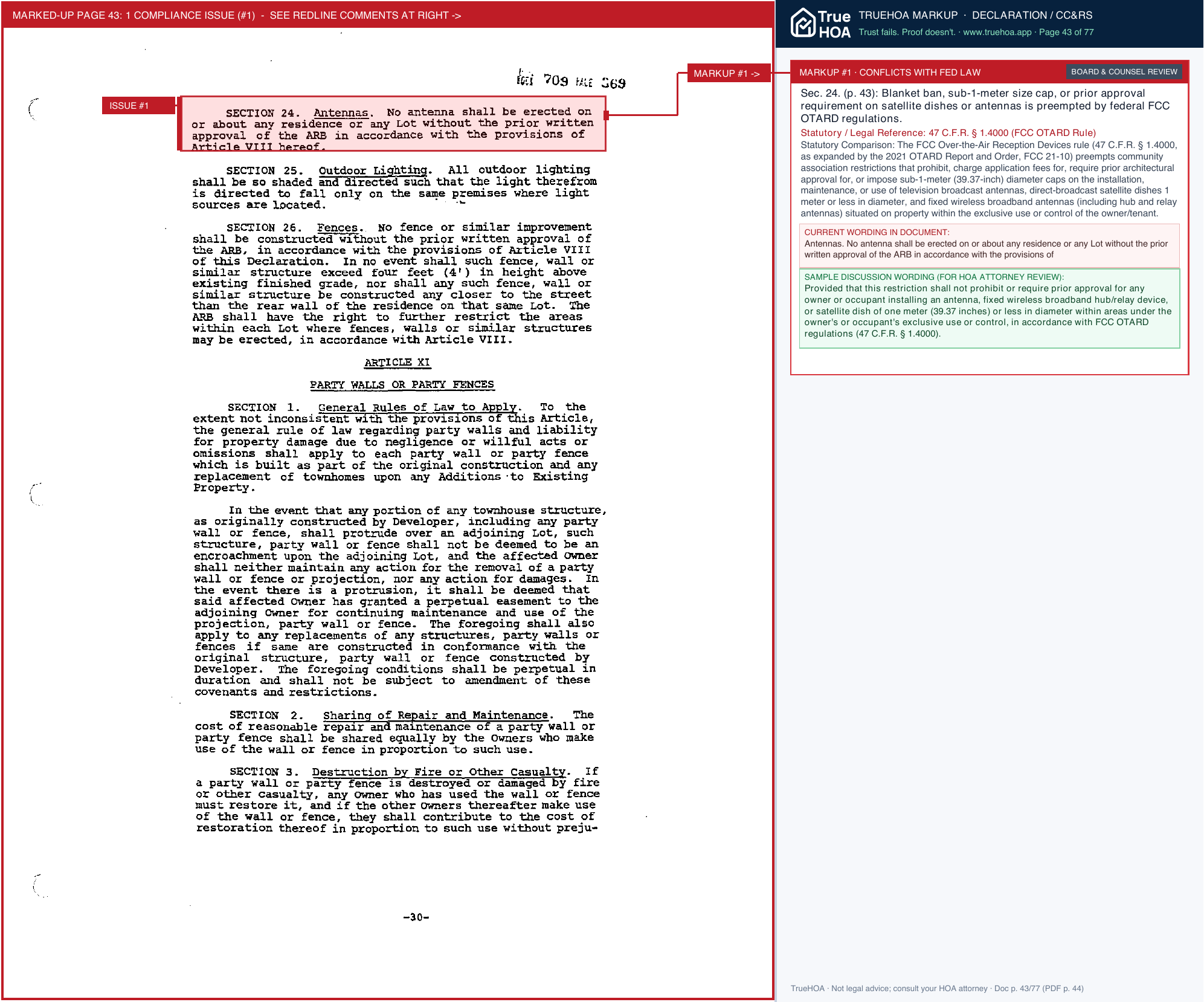 Waterwood Community Association Declaration of Covenants and Restrictions page 43 widened with TrueHOA Crystal AI margin annotations