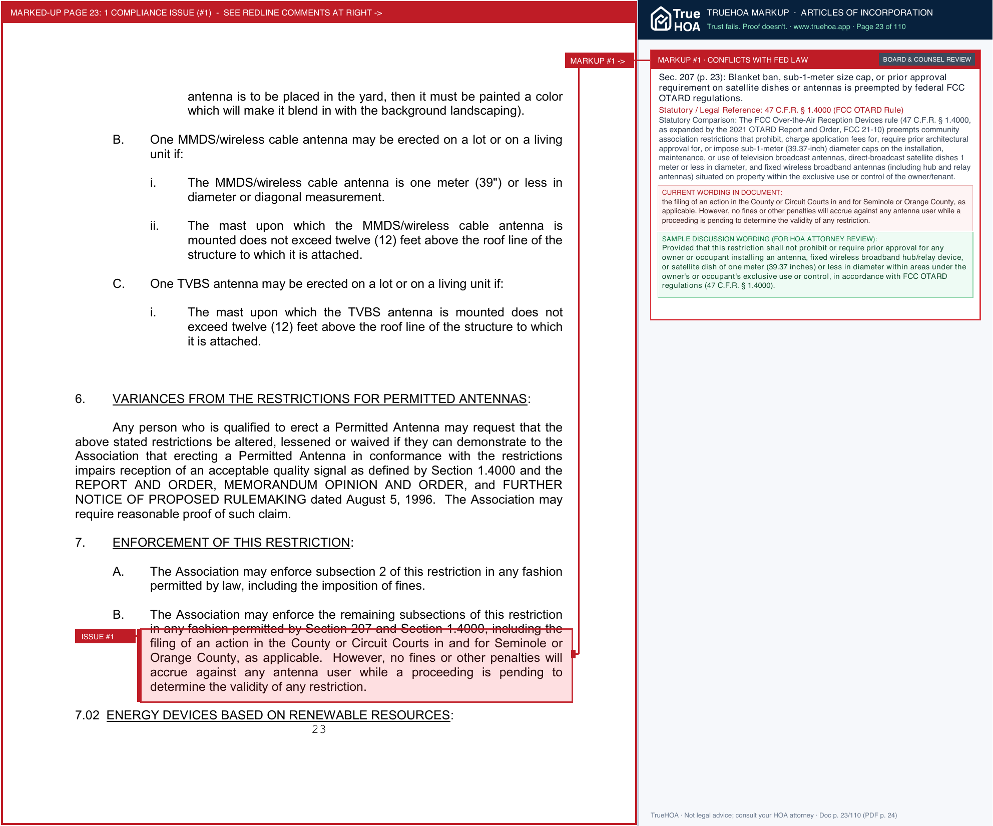 Wekiva Hunt Club Community Association WHCCA CODIFIED RULES 11 21 24 page 23 widened with TrueHOA Crystal AI margin annotations