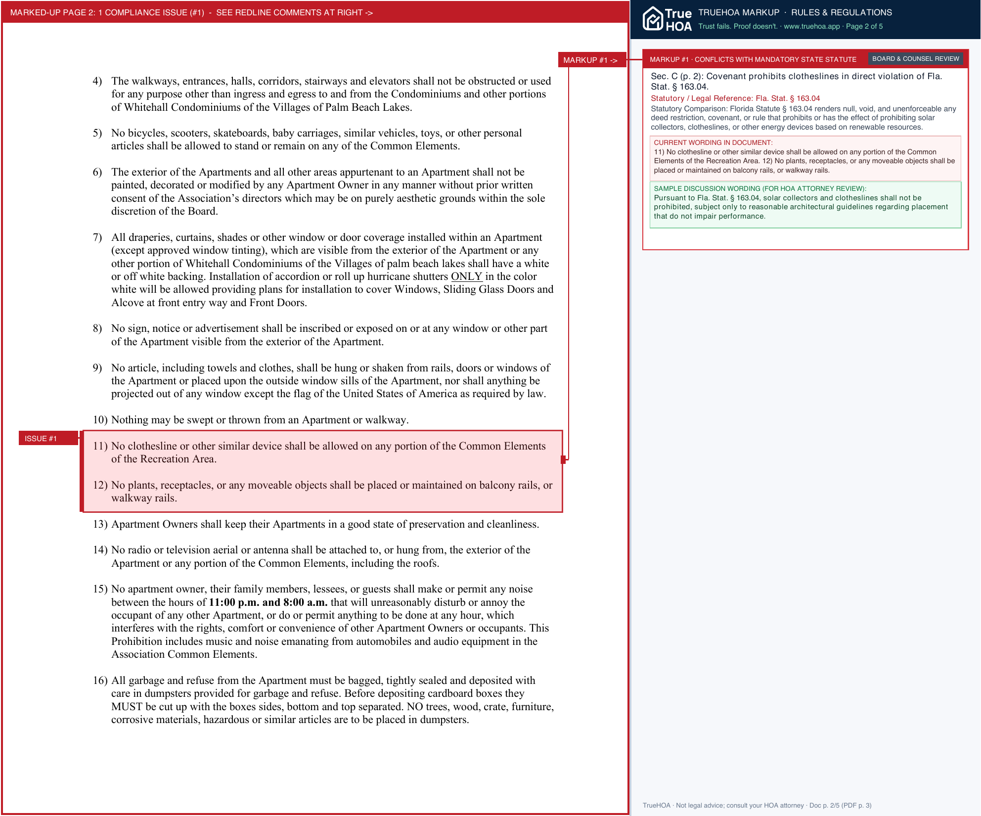Whitehall at Bal Harbour Condominium Association Rules Regulations page 2 widened with TrueHOA Crystal AI margin annotations