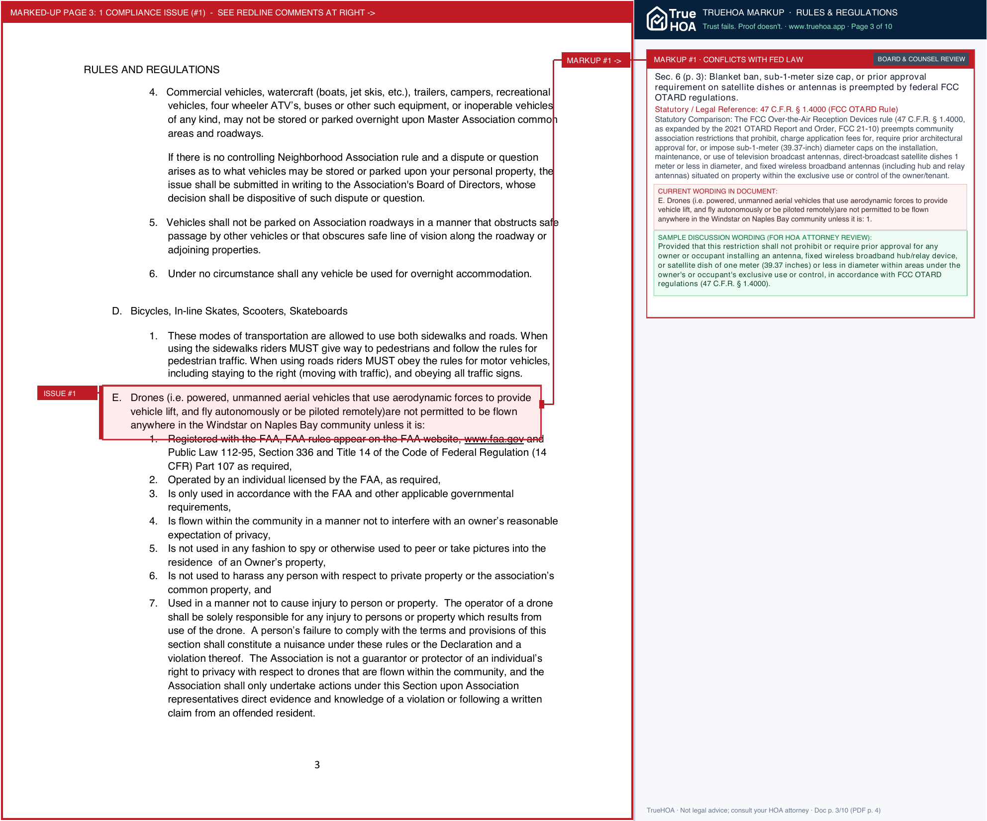 Windstar on Naples Bay Master Association Rules and Regulations page 3 widened with TrueHOA Crystal AI margin annotations