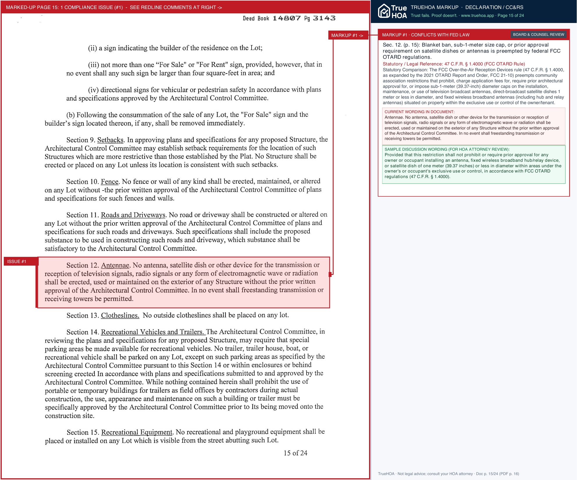Bayswater HOA Bayswater Declaration Covenants 10.25.2010 page 15 widened with TrueHOA Crystal AI margin annotations