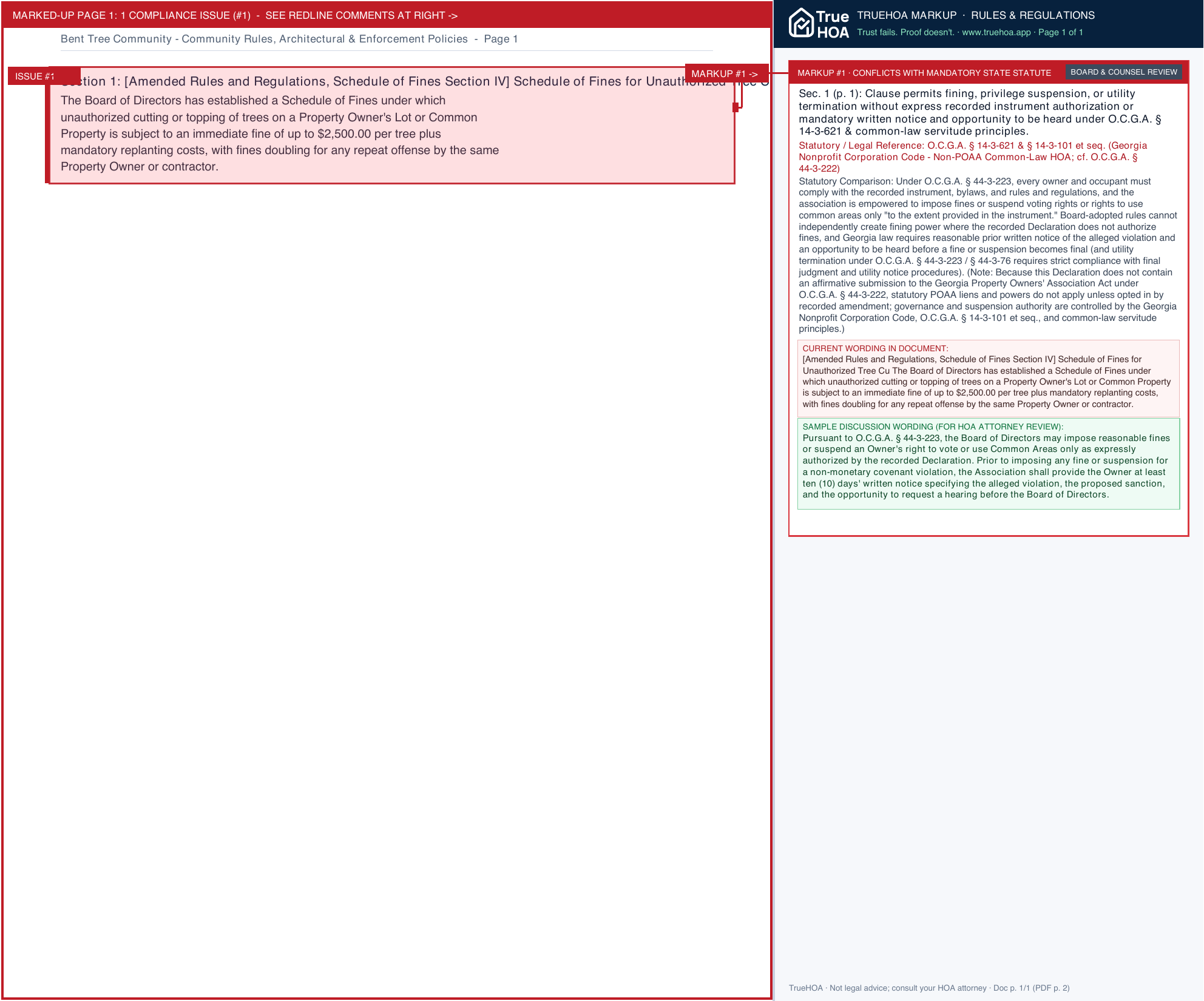Bent Tree Community Community Rules, Architectural & Enforcement Policies page 1 widened with TrueHOA Crystal AI margin annotations