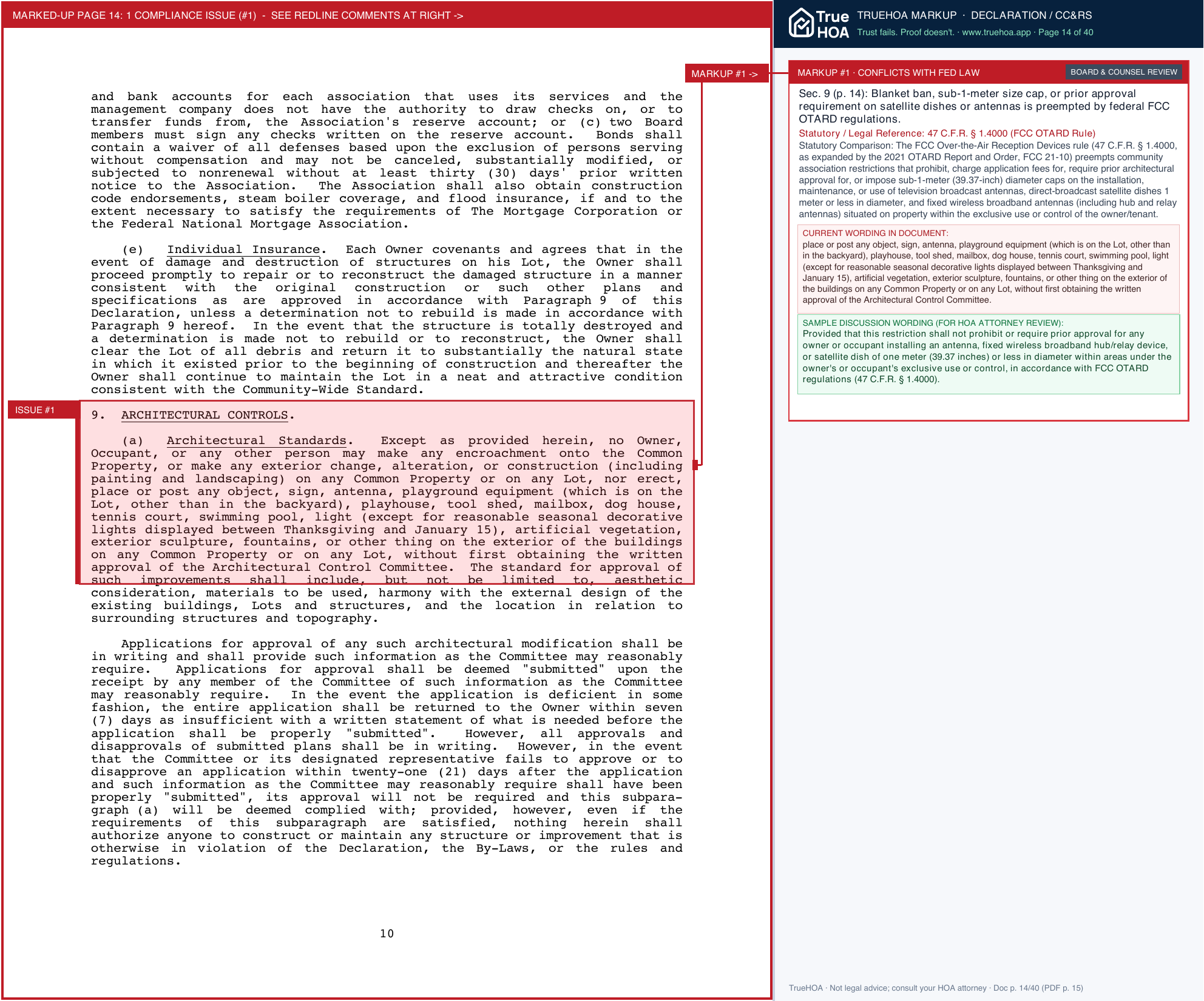 Chandler Ridge HOA Declaration of Covenants page 14 widened with TrueHOA Crystal AI margin annotations