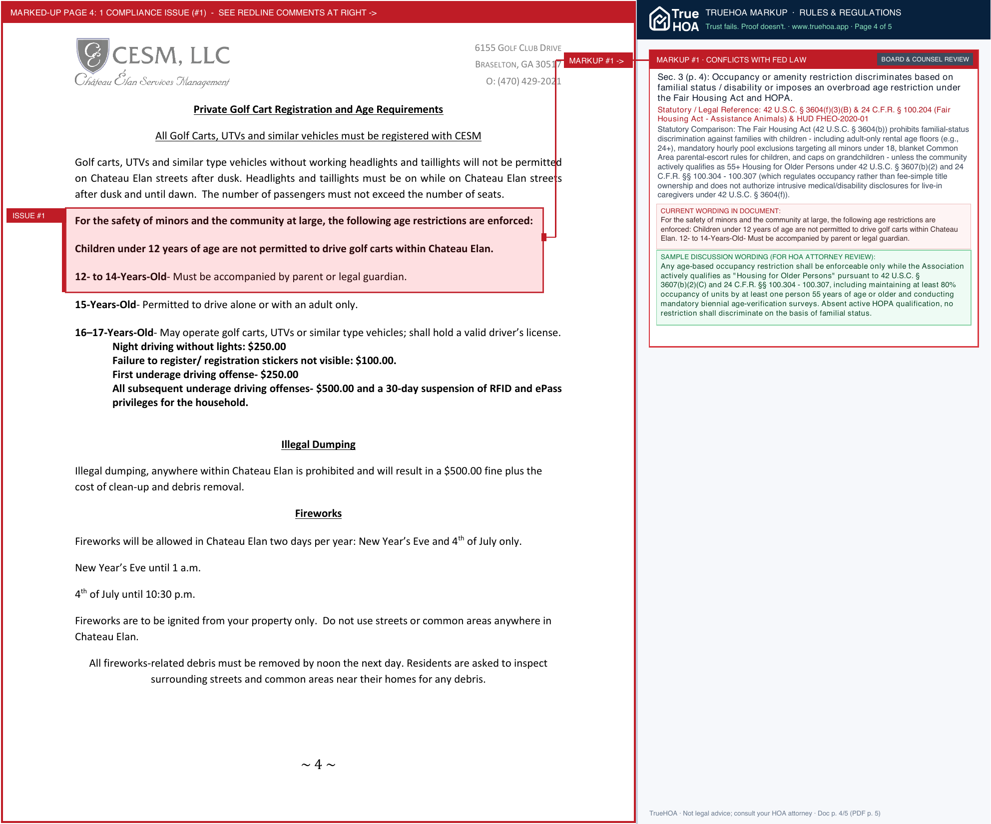 Chateau Elan POA (cesm) Rules and Regs Rev 1.1.26 page 4 widened with TrueHOA Crystal AI margin annotations