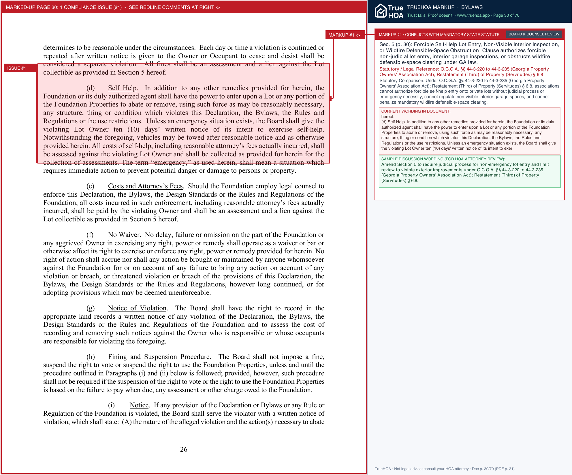 Martin's Landing Foundation Martins Landing 2026 Amended and Restated Declaration and Bylaws FINALDRAFT 10.5.26 page 30 widened with TrueHOA Crystal AI margin annotations