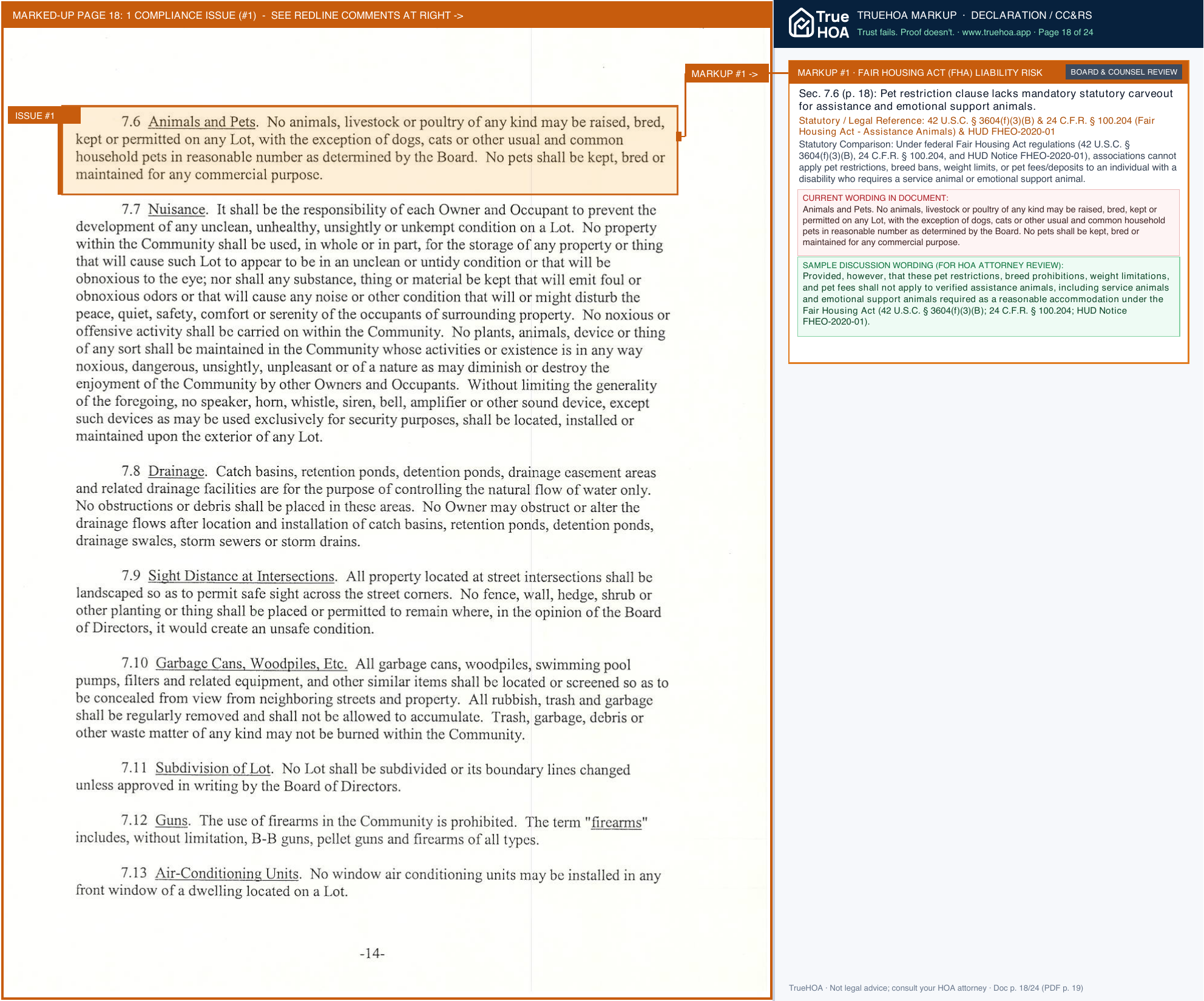 Parkwood Commons HOA PCHA CCR 6a7b page 18 widened with TrueHOA Crystal AI margin annotations