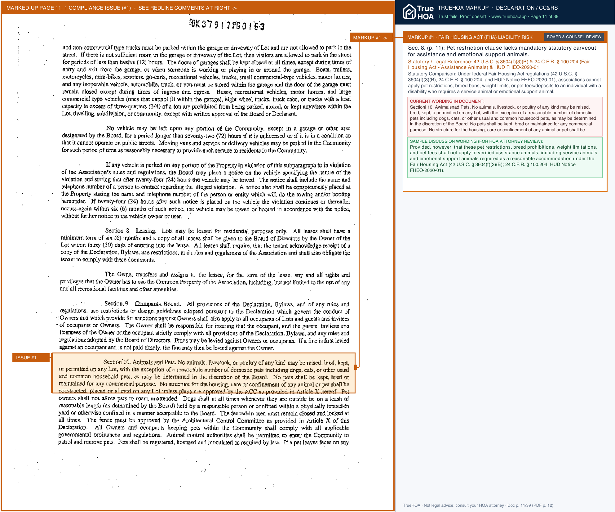 Pembrook Farms HOA Governing Documents page 11 widened with TrueHOA Crystal AI margin annotations