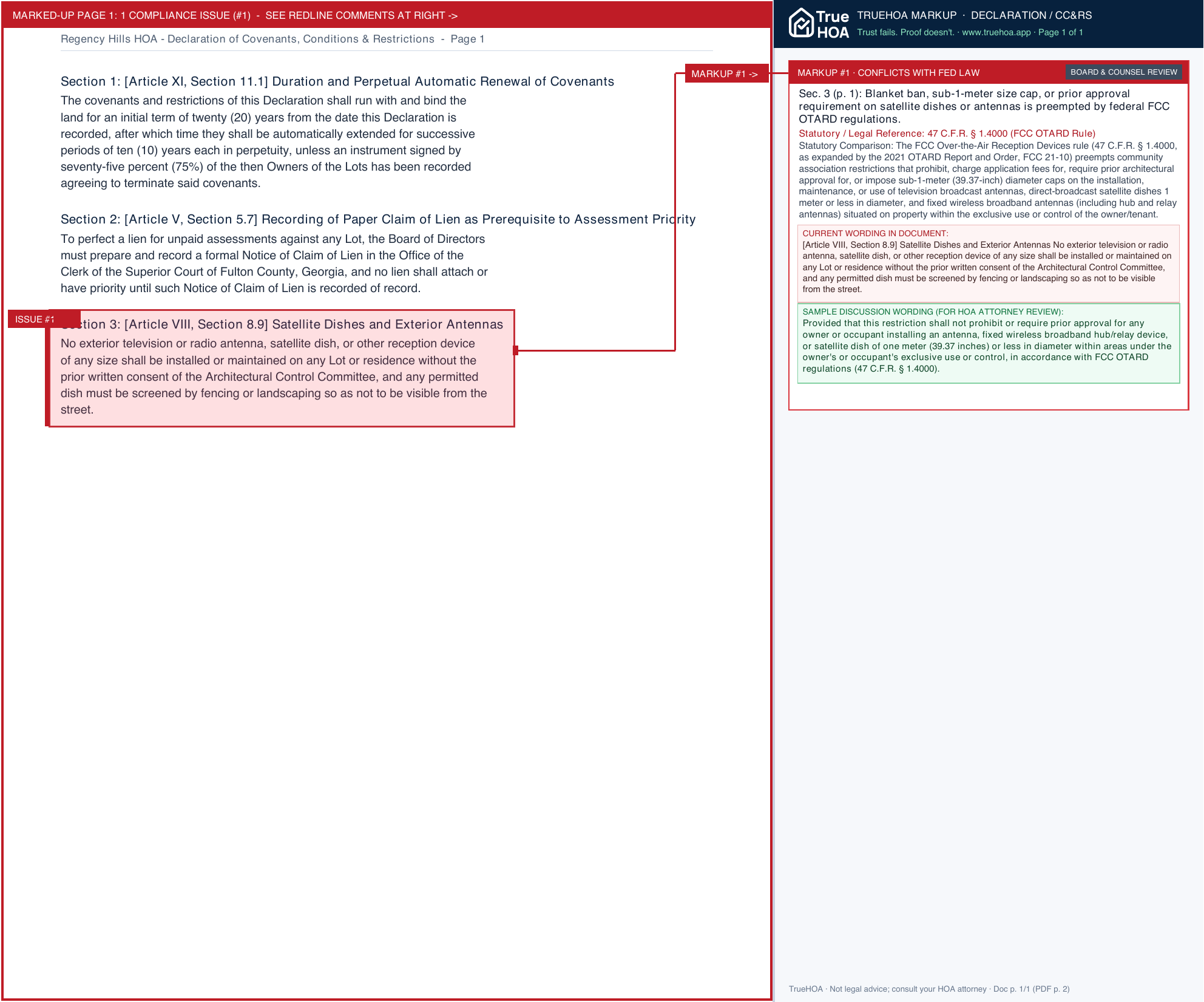 Regency Hills HOA Declaration of Covenants, Conditions & Restrictions page 1 widened with TrueHOA Crystal AI margin annotations