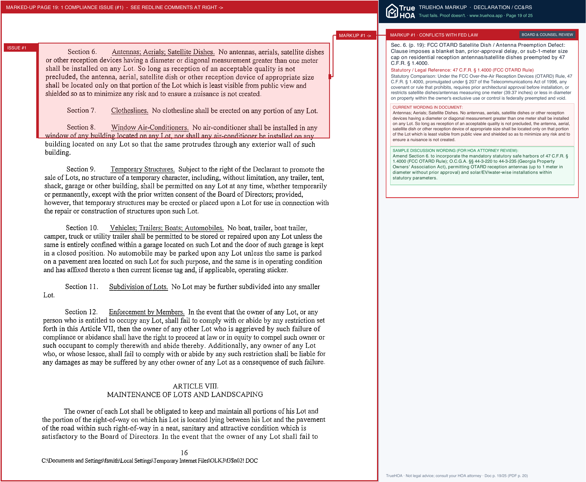 Shakerag Farms HOA Shakerag Farms Covenants page 19 widened with TrueHOA Crystal AI margin annotations