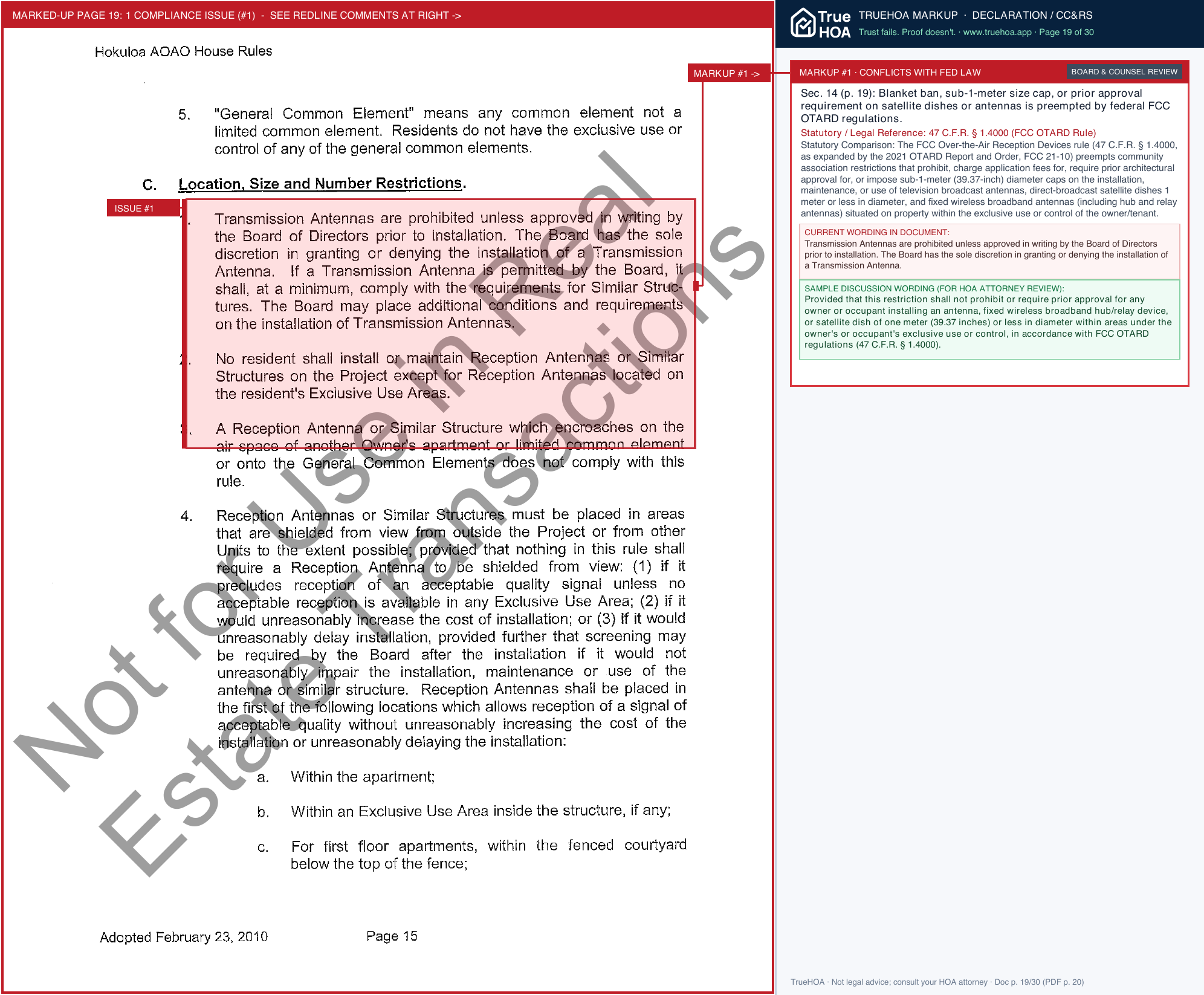 Hokuloa Aoao Hokuloa House Rules page 19 widened with TrueHOA Crystal AI margin annotations