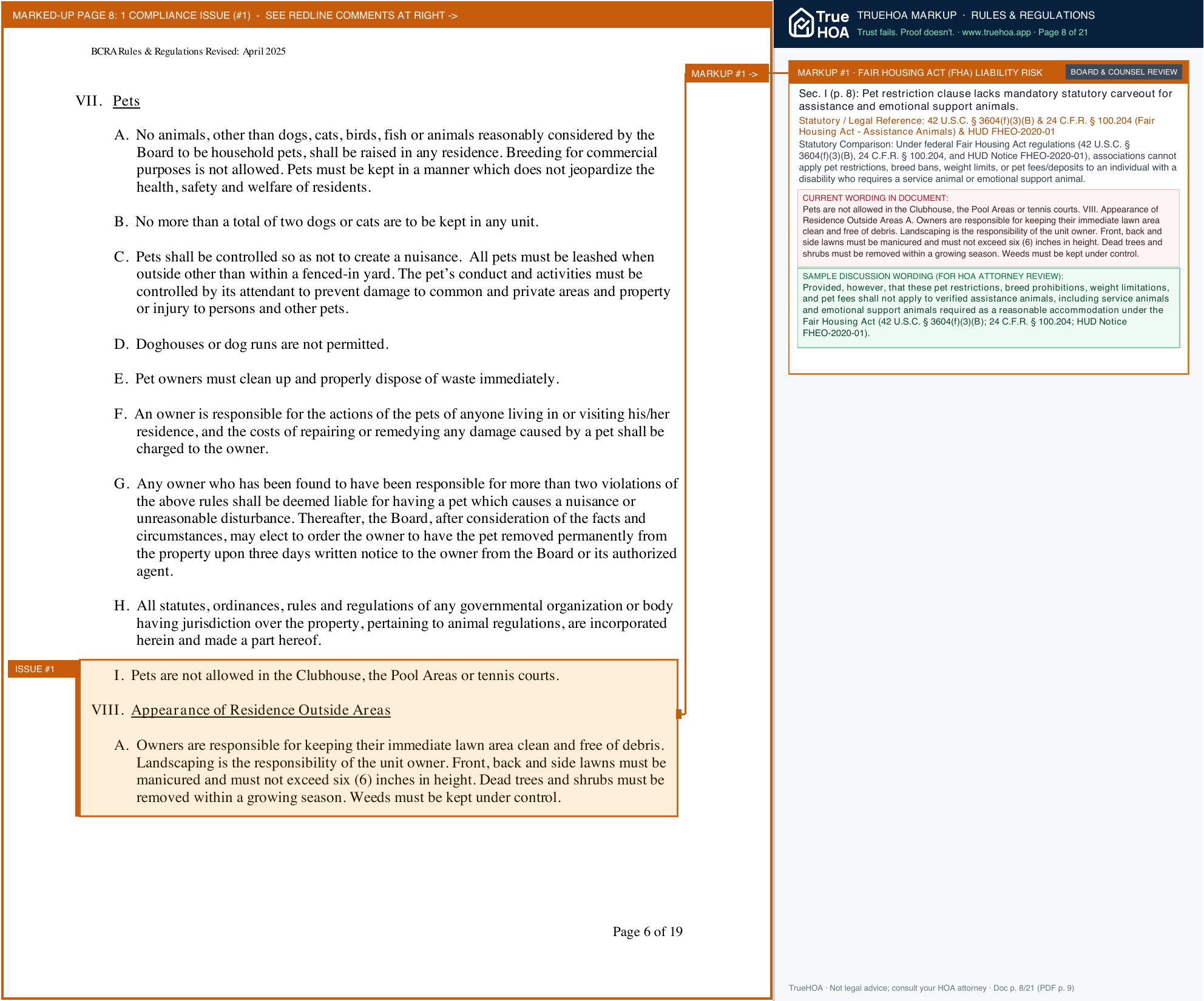 Bloomfield Club Recreation Association 2025 April Rules and Regs Full Final page 8 widened with TrueHOA Crystal AI margin annotations