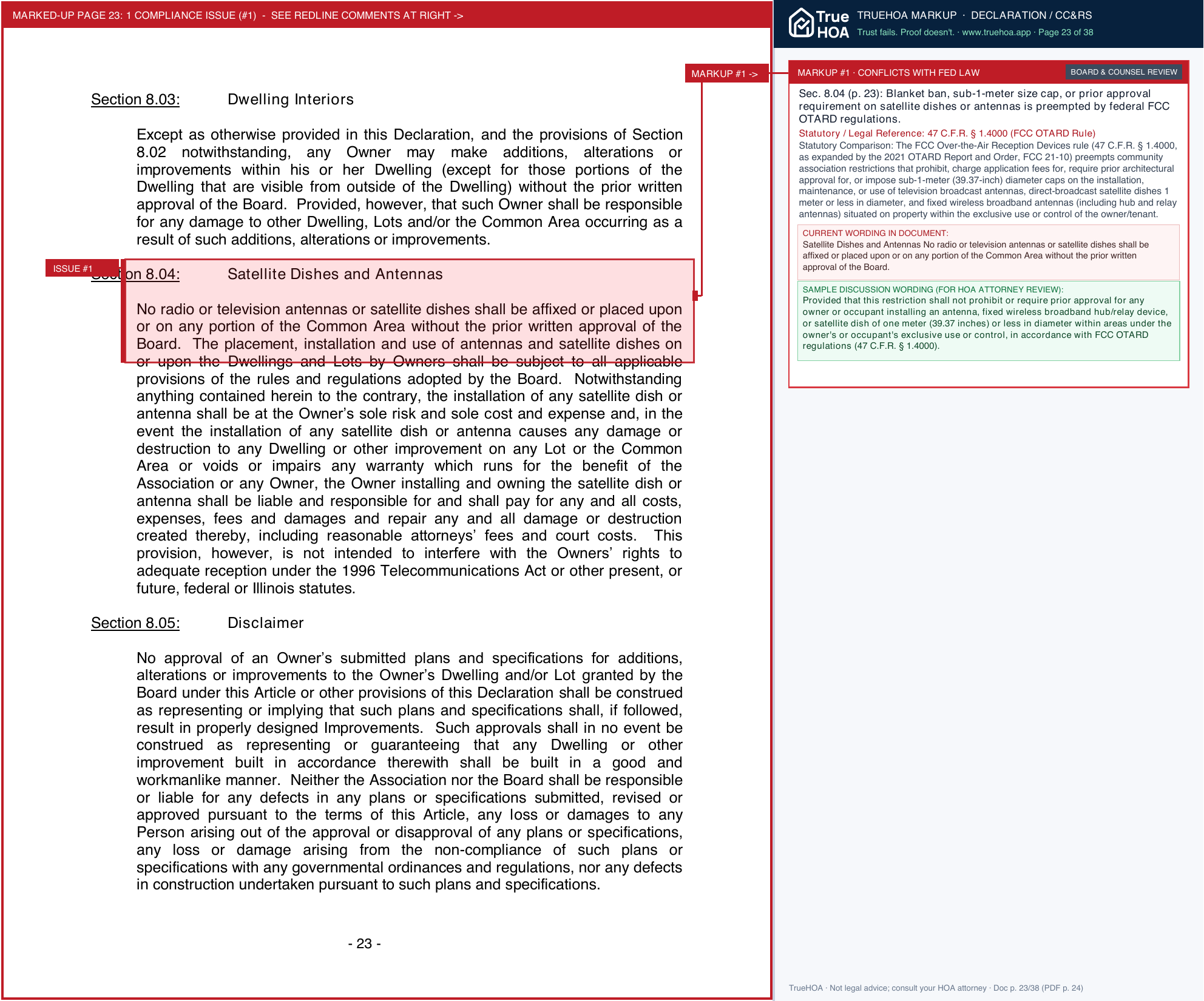 Colony Lakes HOA 2018 proposed Amended Declaration page 23 widened with TrueHOA Crystal AI margin annotations
