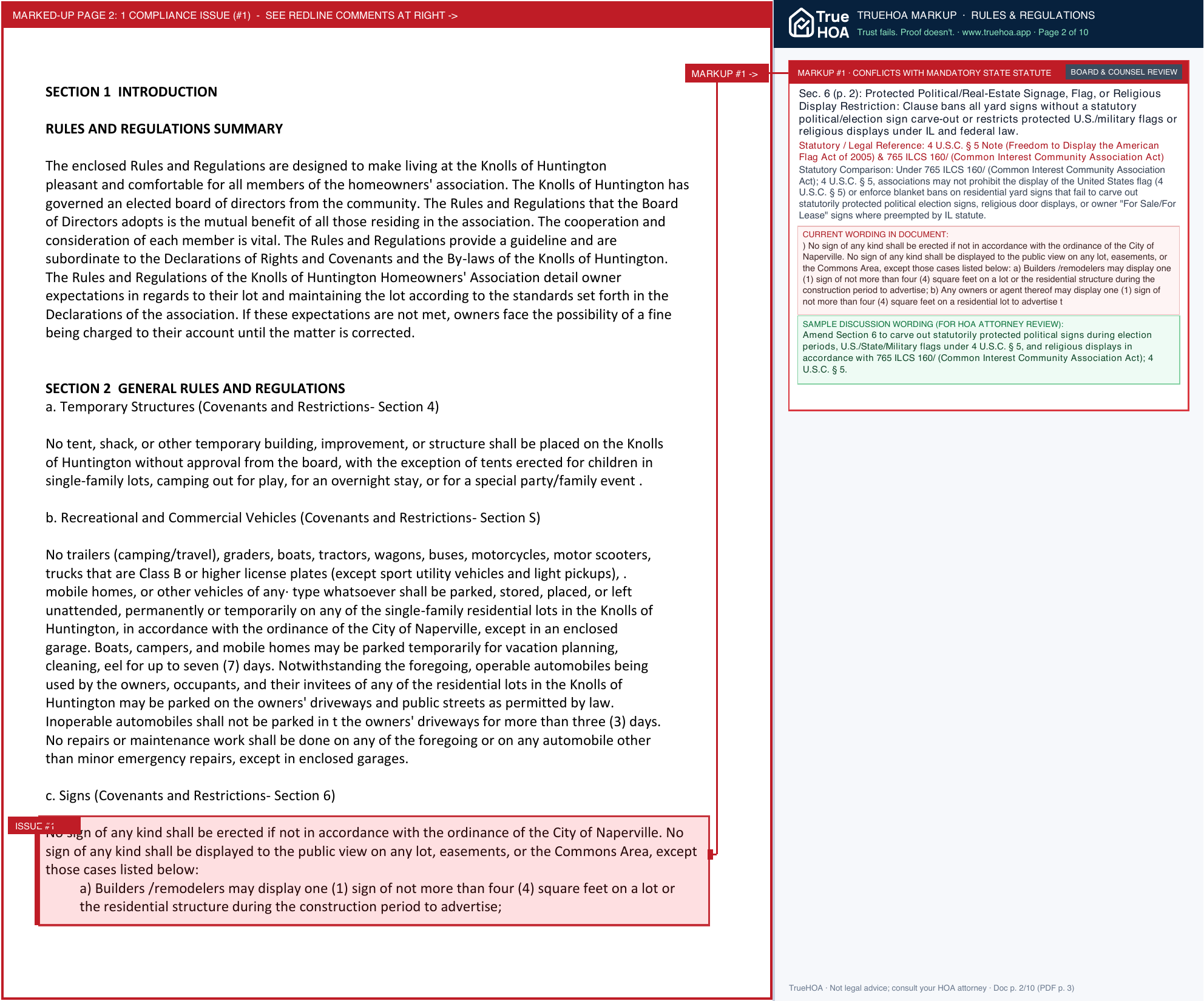 Knolls of Huntington HOA KOH Rules Regulations page 2 widened with TrueHOA Crystal AI margin annotations