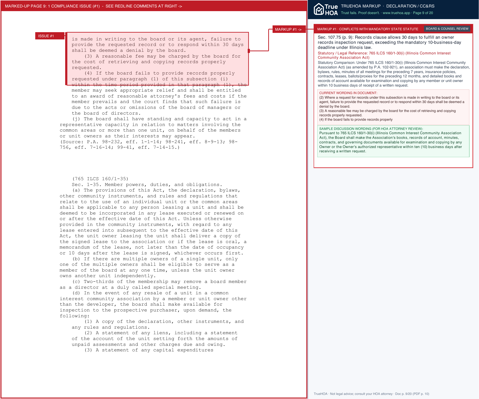 Lake Carroll Association Declaration of Covenants, Conditions & Restrictions page 9 widened with TrueHOA Crystal AI margin annotations