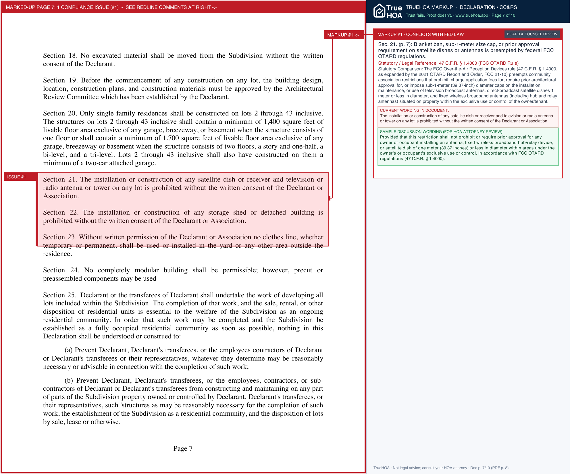 Pheasant Ridge HOA Declaration of Covenants page 7 widened with TrueHOA Crystal AI margin annotations
