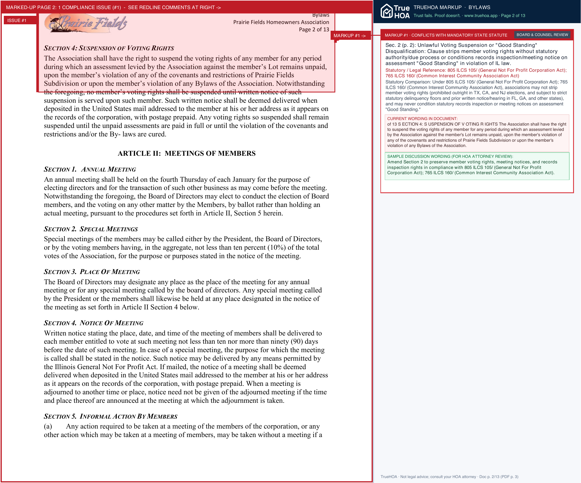 Prairie Fields HOA File: 184220477 Pf Hoa Bylaws page 2 widened with TrueHOA Crystal AI margin annotations