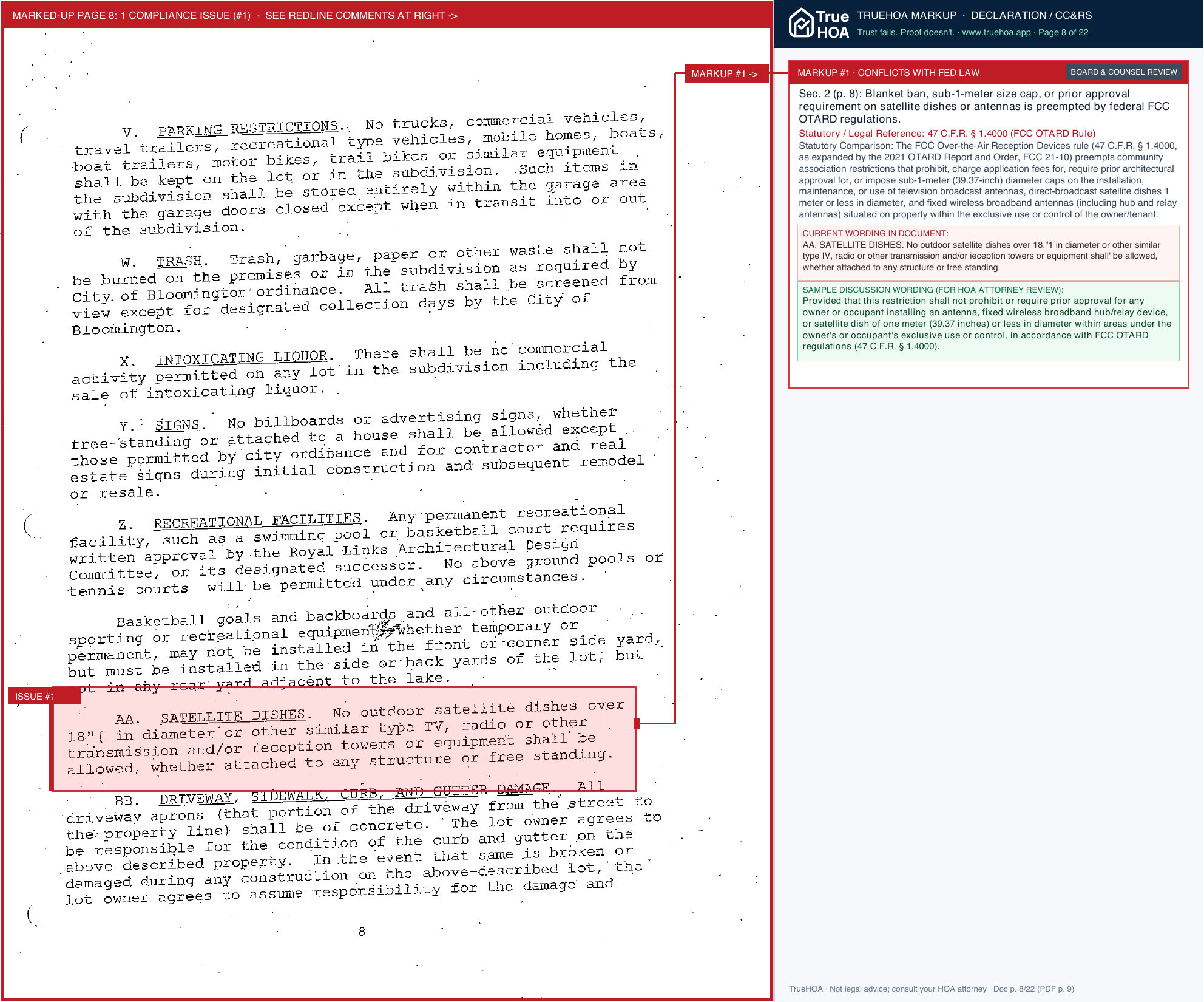 Royal Links HOA Rlhoa Covenants page 8 widened with TrueHOA Crystal AI margin annotations