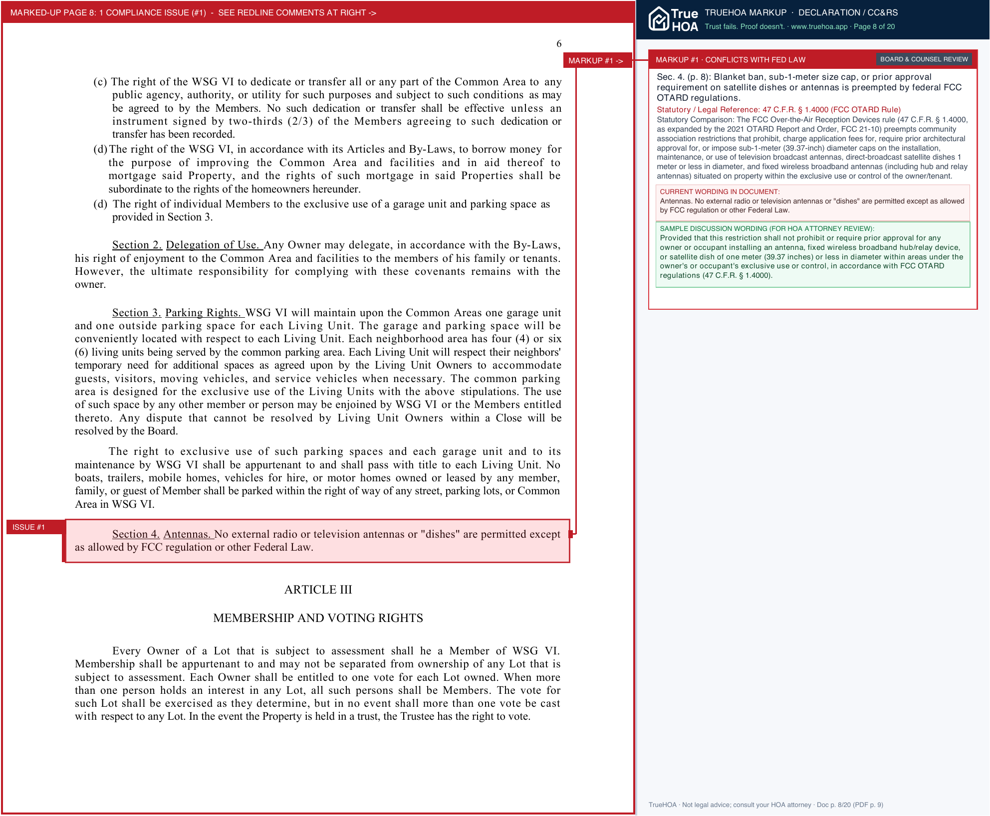 Weathersfield Service Group WSG Covenants 2022 page 8 widened with TrueHOA Crystal AI margin annotations