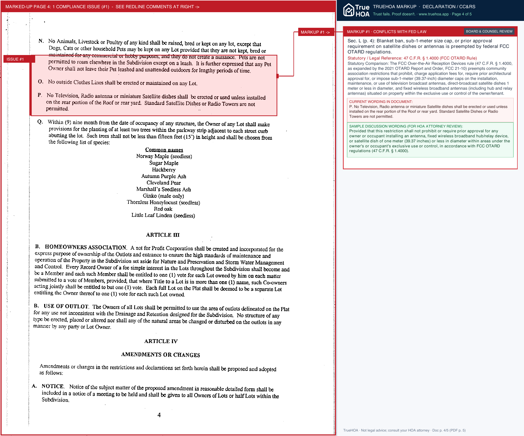 Bramblewood HOA Covenants Unit 1 page 4 widened with TrueHOA Crystal AI margin annotations