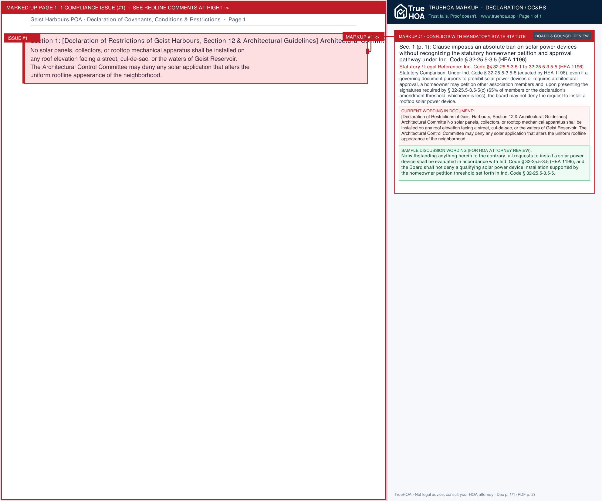 Geist Harbours POA Declaration of Covenants, Conditions & Restrictions page 1 widened with TrueHOA Crystal AI margin annotations